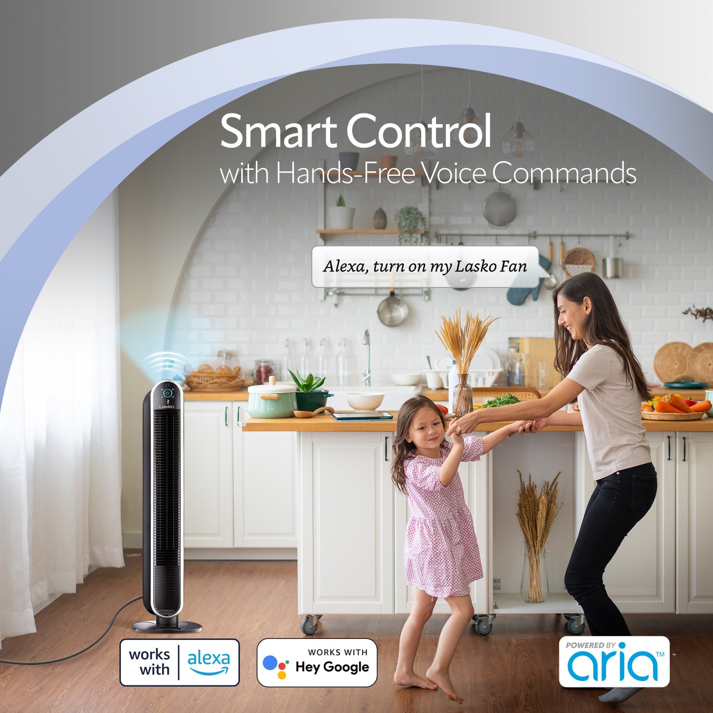 Lasko Aria™ T40733 40" 5-Speed WiFi Smart Tower Fan with Dark Mode: black