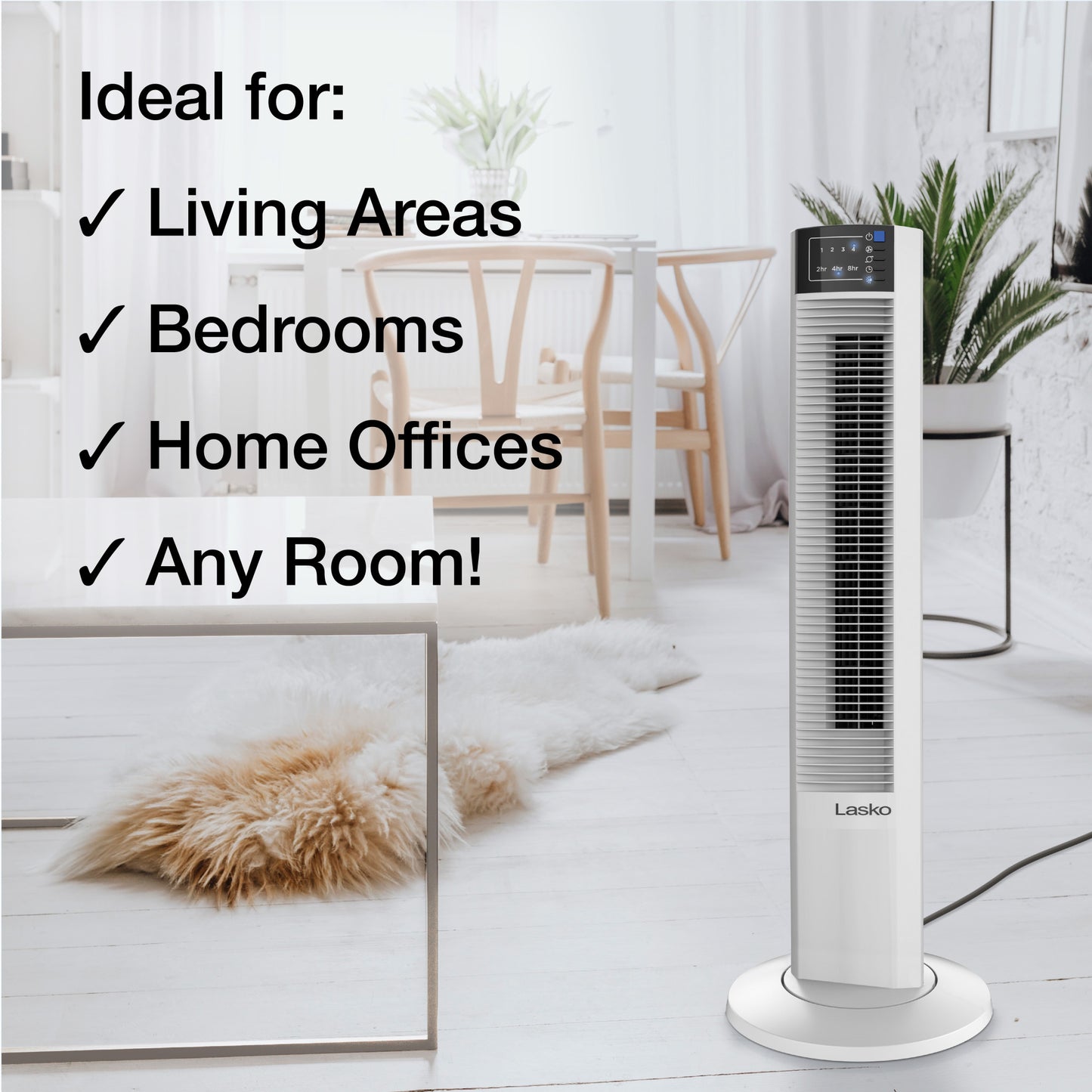 Lasko 36" Oscillating Wind Tower Fan with Remote Control, T36610, White