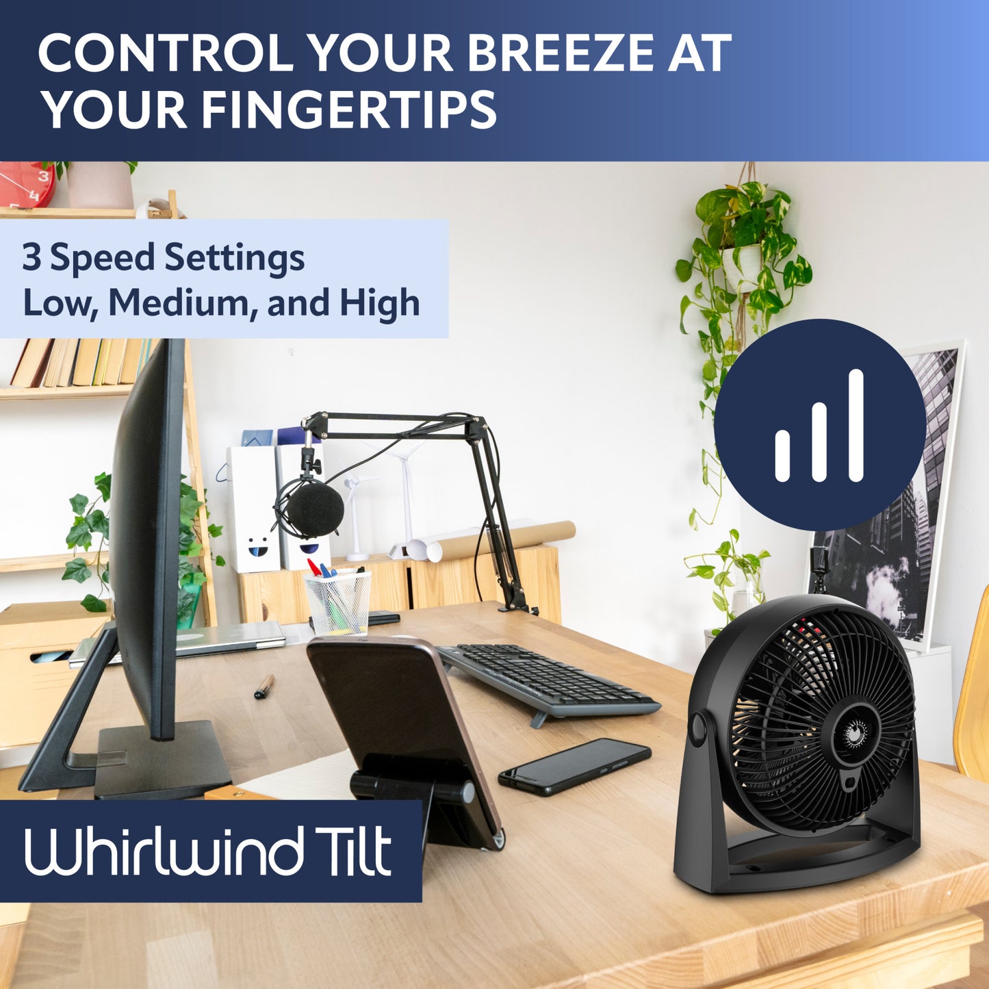 Lasko A12105 Whirlwind Tilt 12" Table Fan with Wall-Mount Option: Black