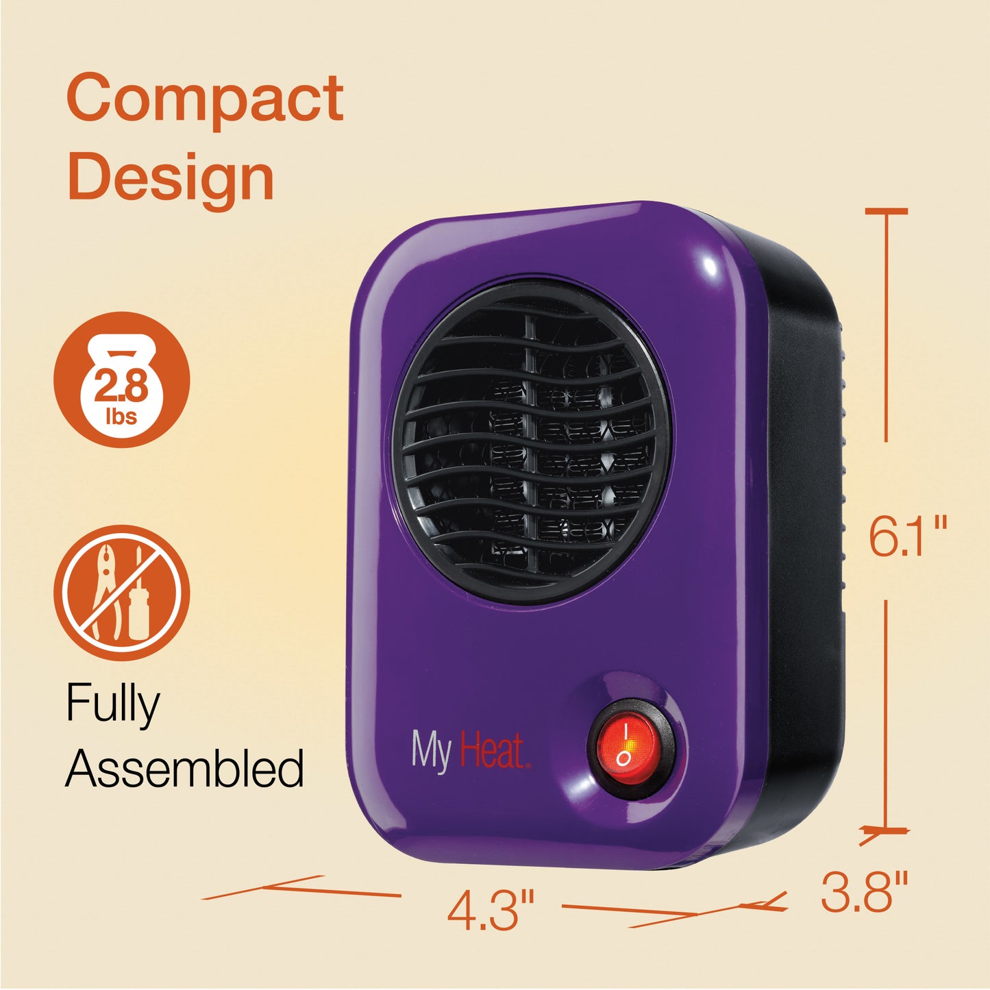 Lasko 200W MyHeat Personal Desk/Tabletop Space Heater with Simple Controls, 106, Purple