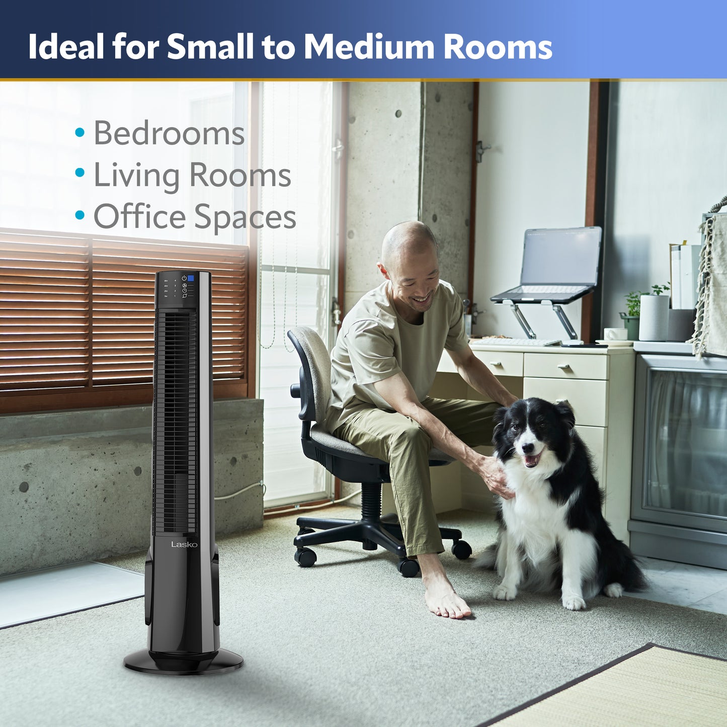 Lasko 38" Hybrid Tower Fan with Remote Control, T38415, Black/Silver