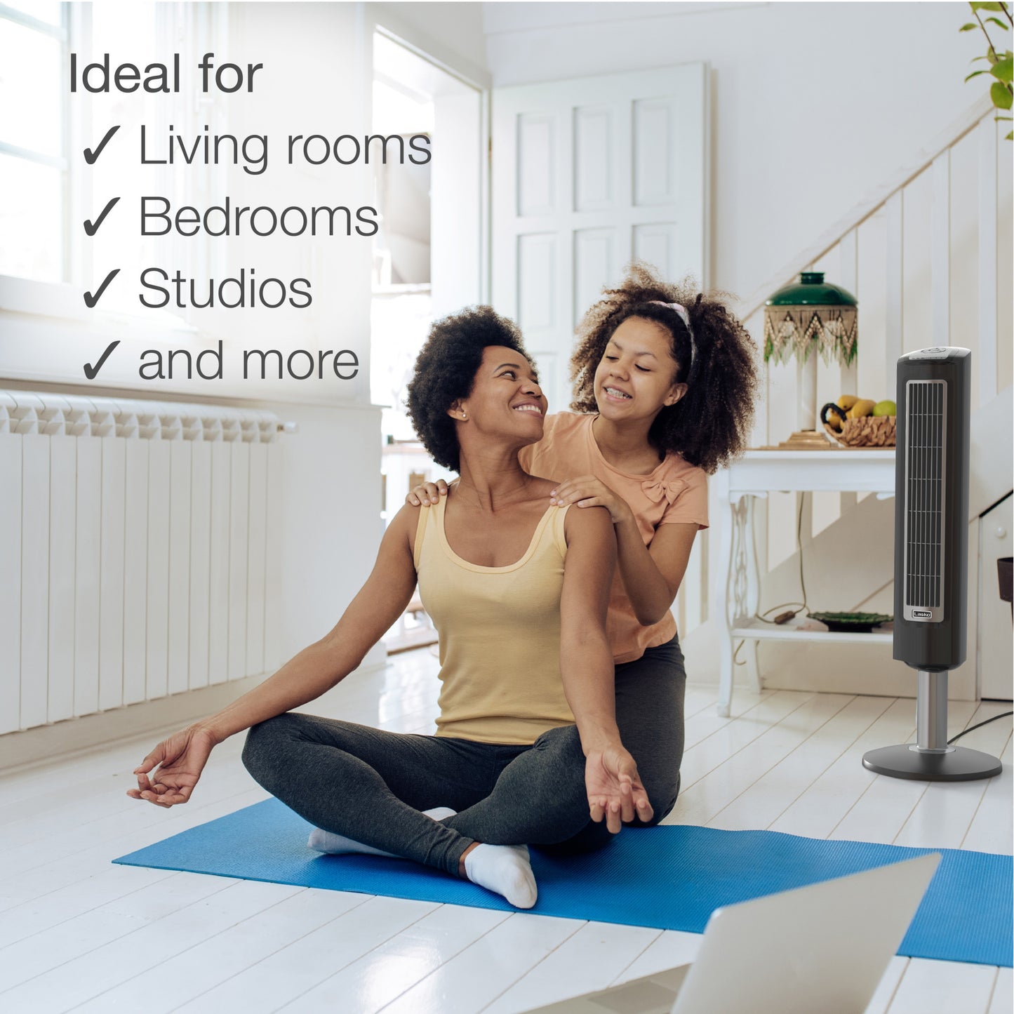 Lasko 38" Wind Tower 3-Speed Oscillating Tower Fan with Remote and Timer, 2519, Gray