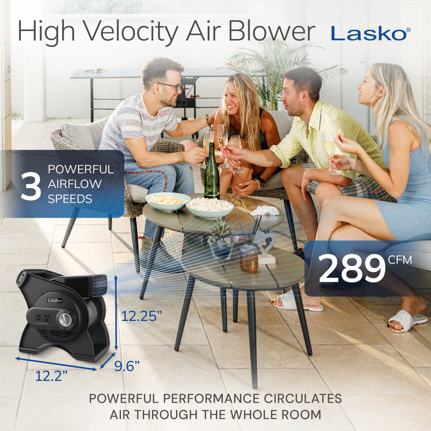 Lasko 12" Pivoting Pro High Velocity Utility Blower Fan with 3 Speeds, U12104, Gray