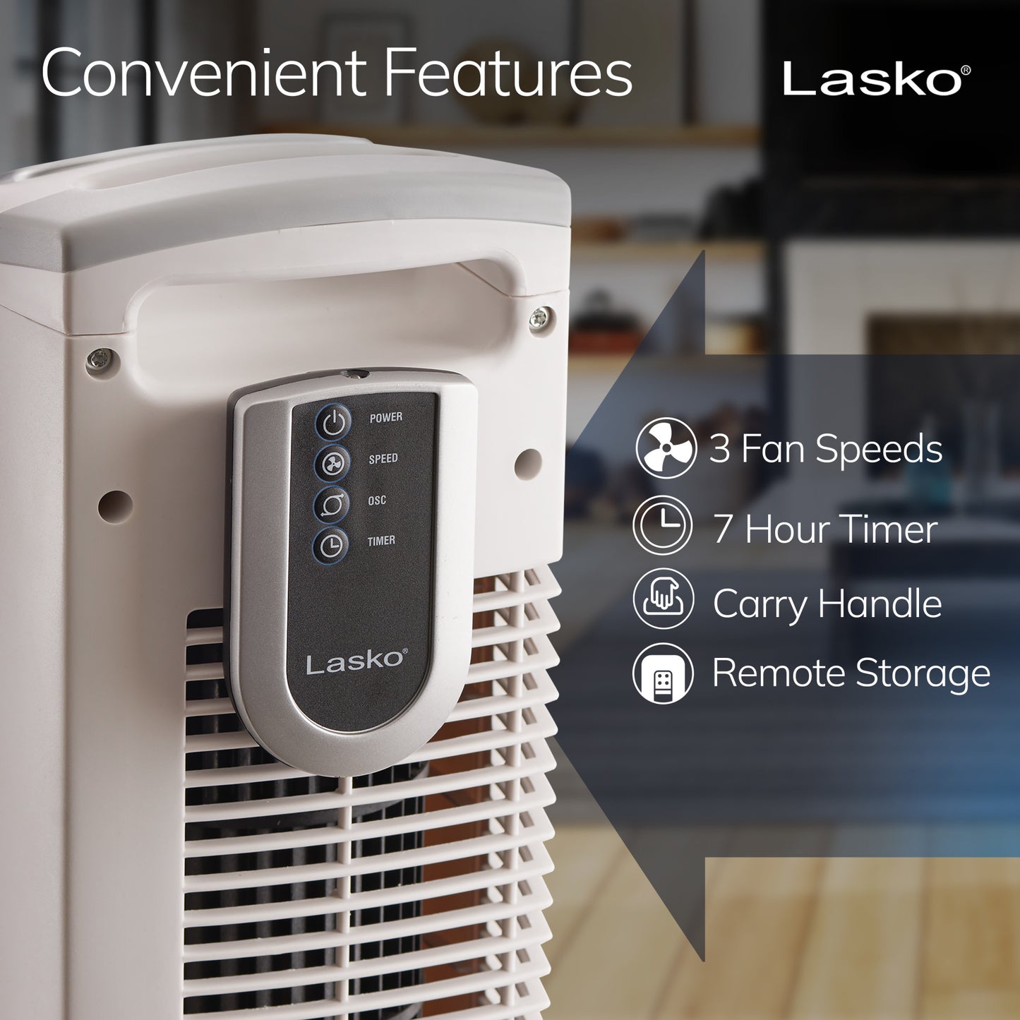 Lasko Portable 3-Speed Oscillating Tower Fan with Timer and Remote Control, 2510, White