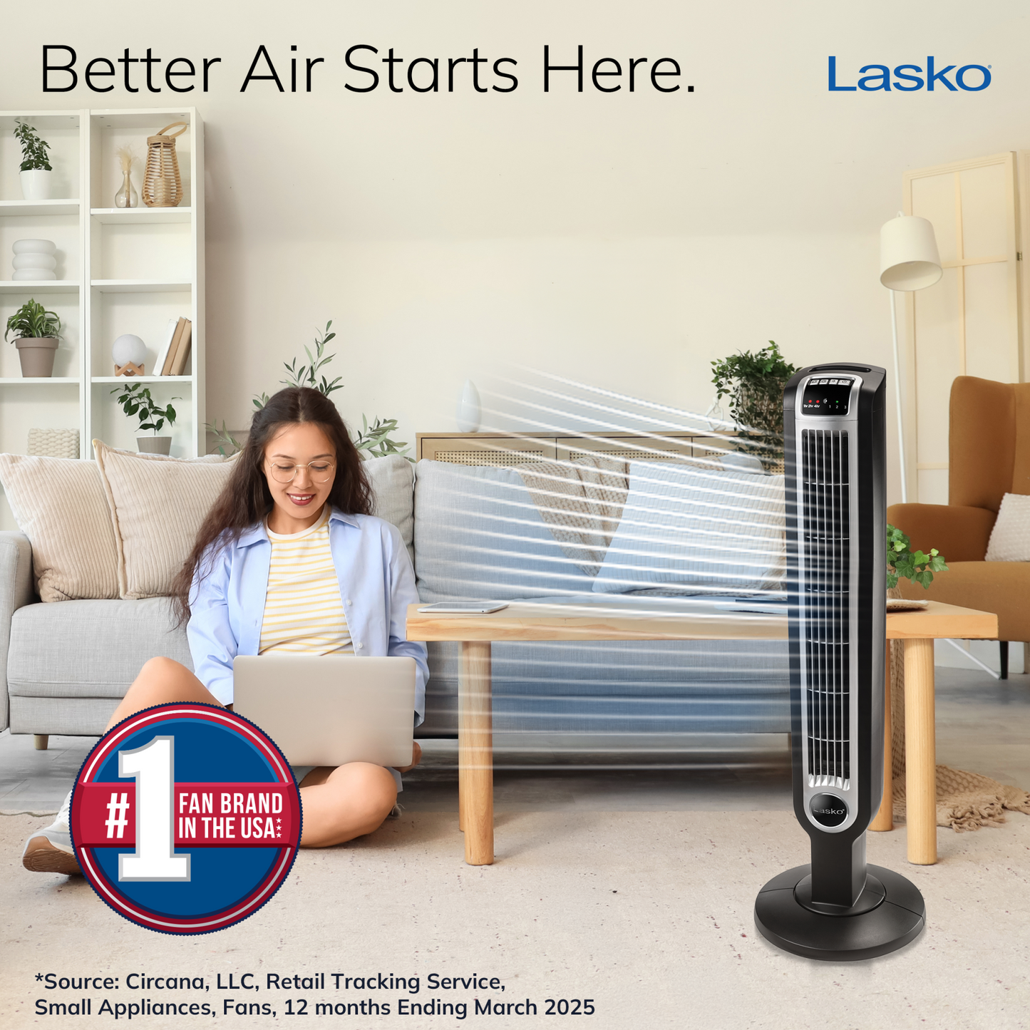 Lasko 36" Tower Fan with Nighttime Mode and Remote, T36205, Black