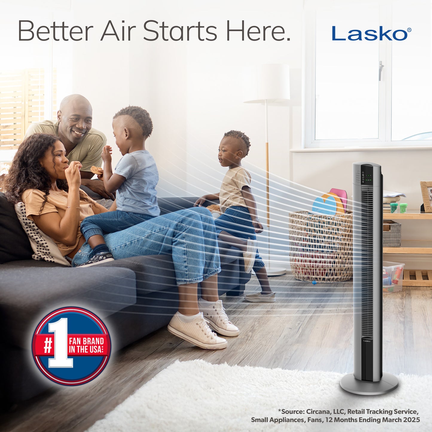 Lasko 48" Space-Saving Oscillating Performance Tower Fan with Remote, T48314, Grey