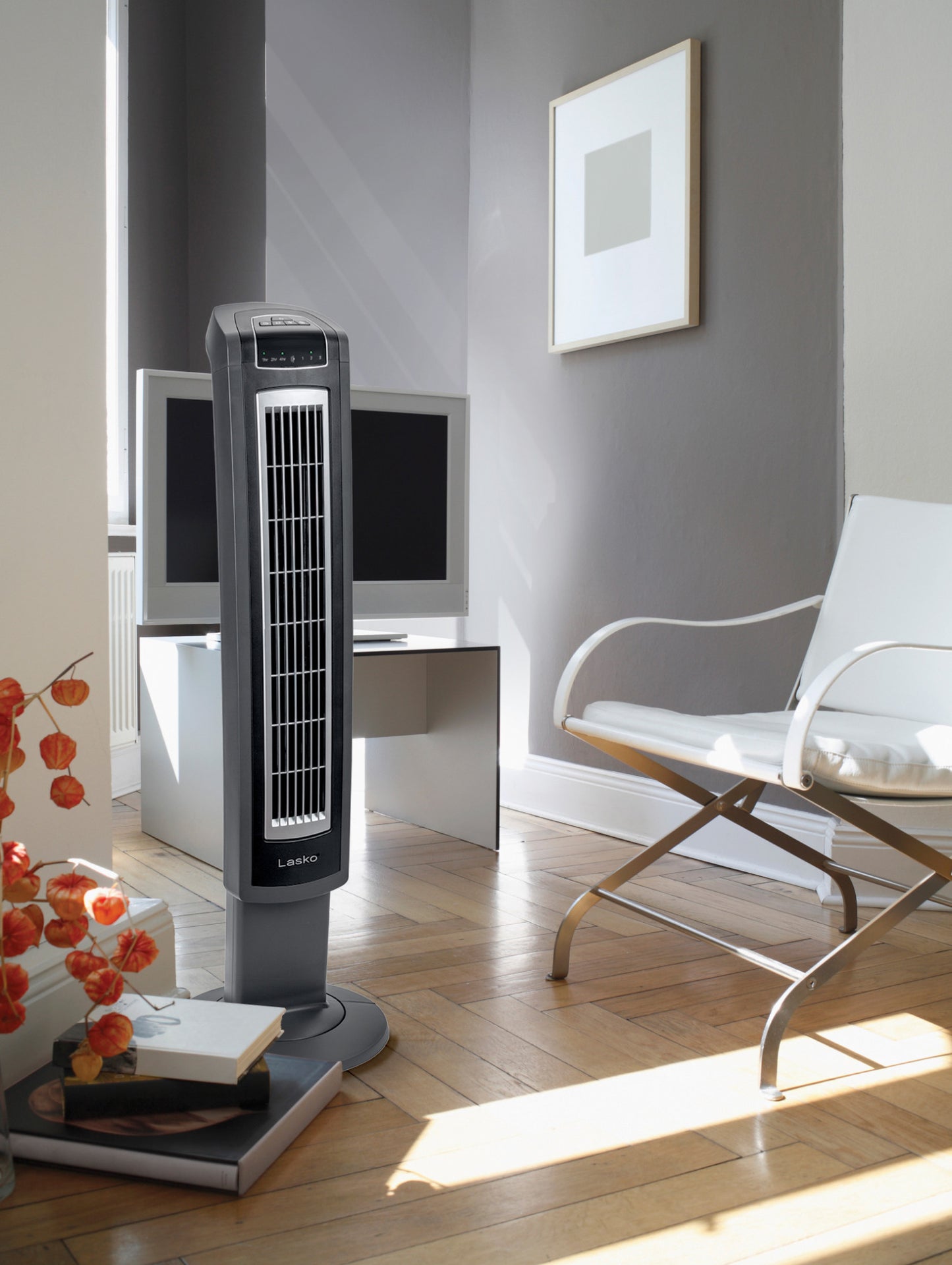 Lasko 42" High-Reaching Tower Fan with Remote Control, T42552, Gray