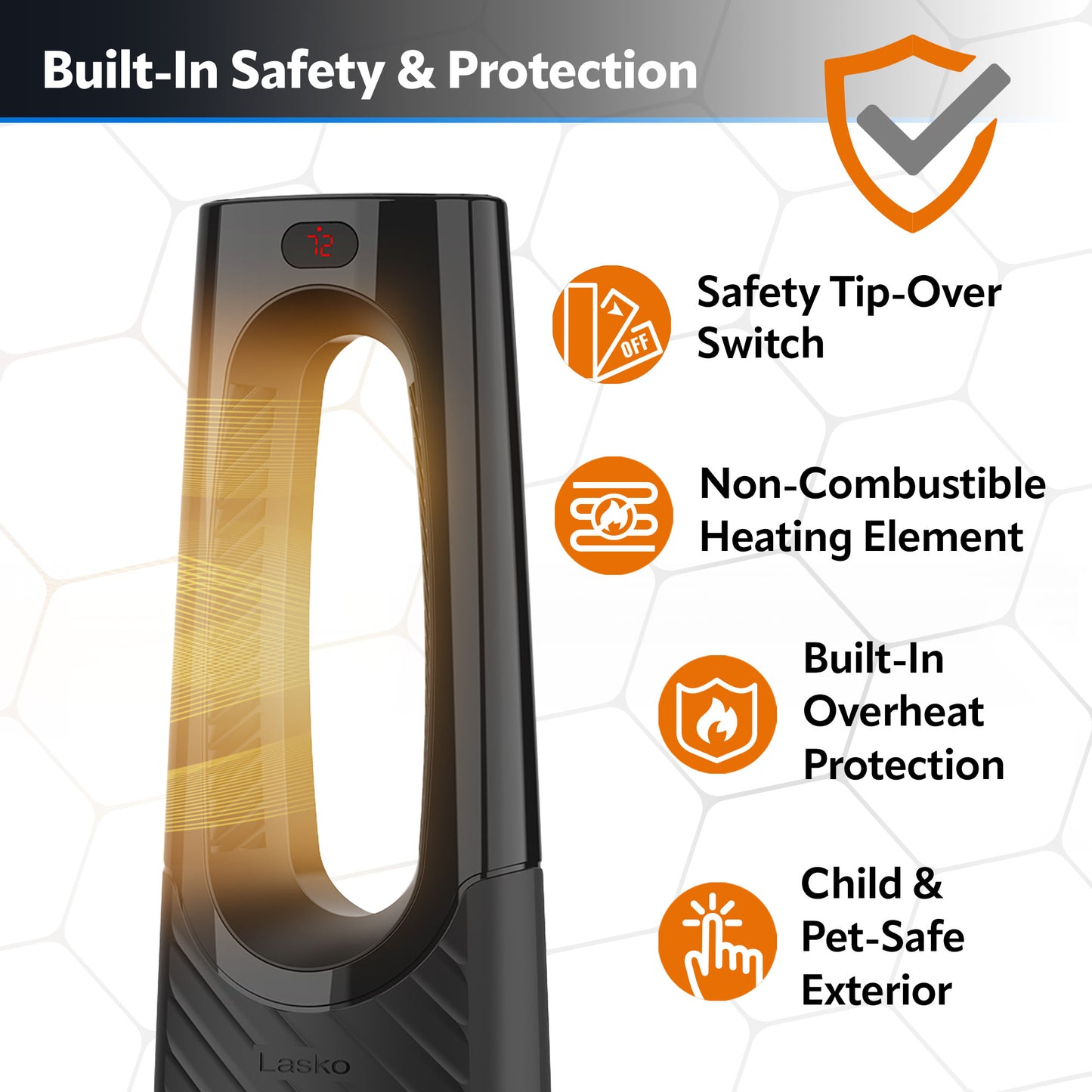 Lasko 1500W Bladeless Tower Heater with Tip Over Switch and Remote Control, CW210, black