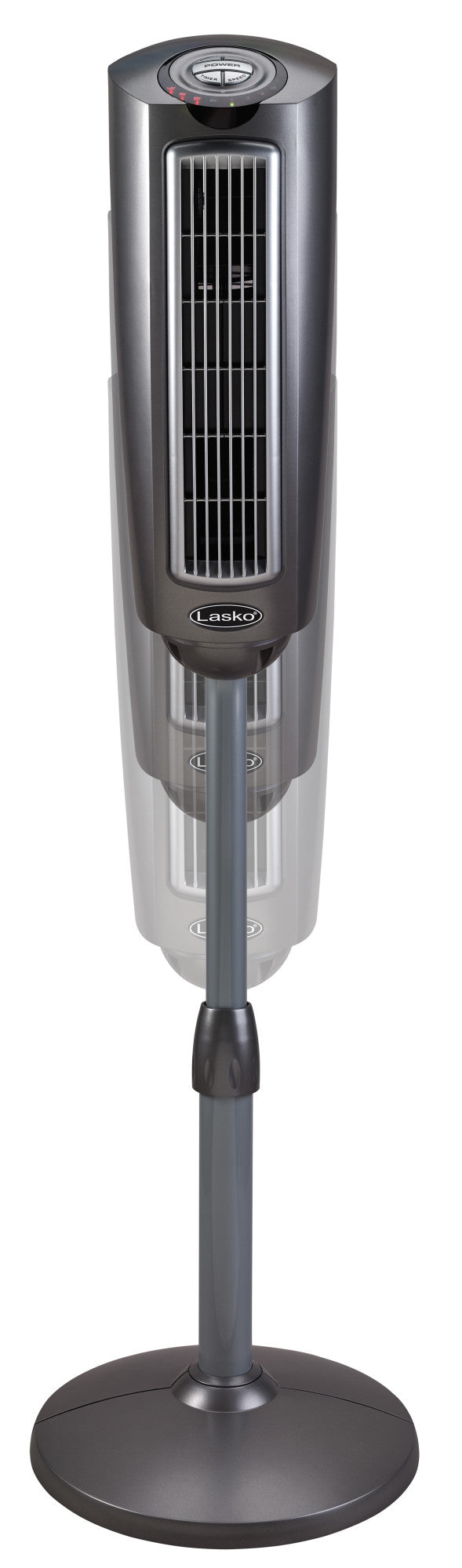 Lasko 52 in. Adjustable Space-Saving Oscillating Pedestal Tower Fan with 3-Speeds, Timer and Remote, Gray, 2535