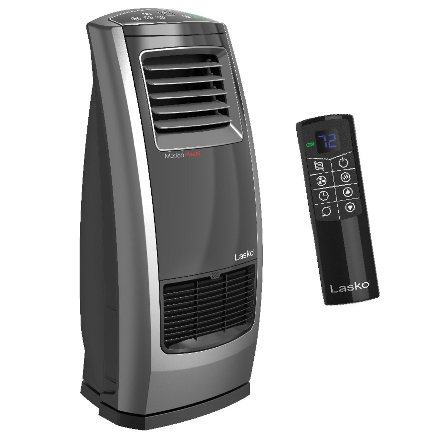 Lasko 1500W Motion Heat Plus Whole Room Ceramic Space Heater with Remote, CC23160, Black/Silver