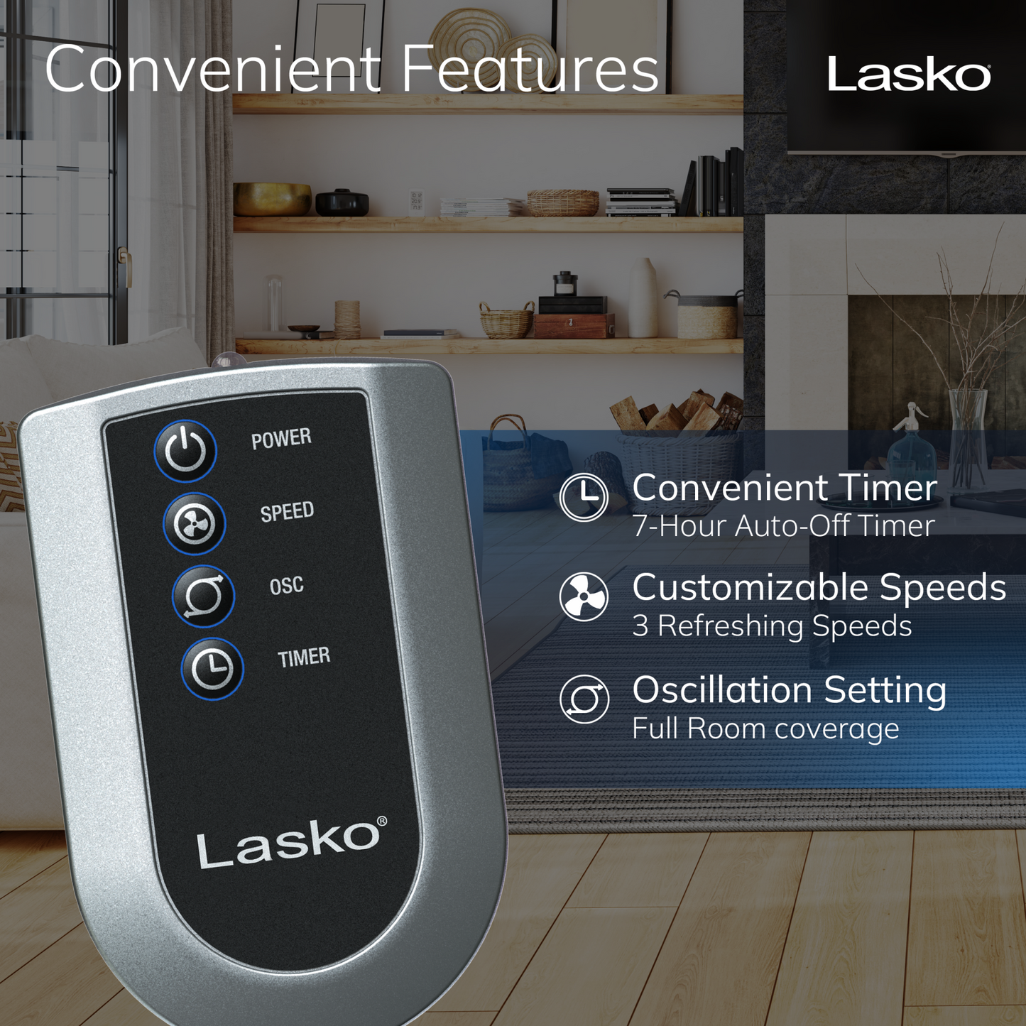 Lasko Oscillating Tower Fan with Remote Control, 2711, Black