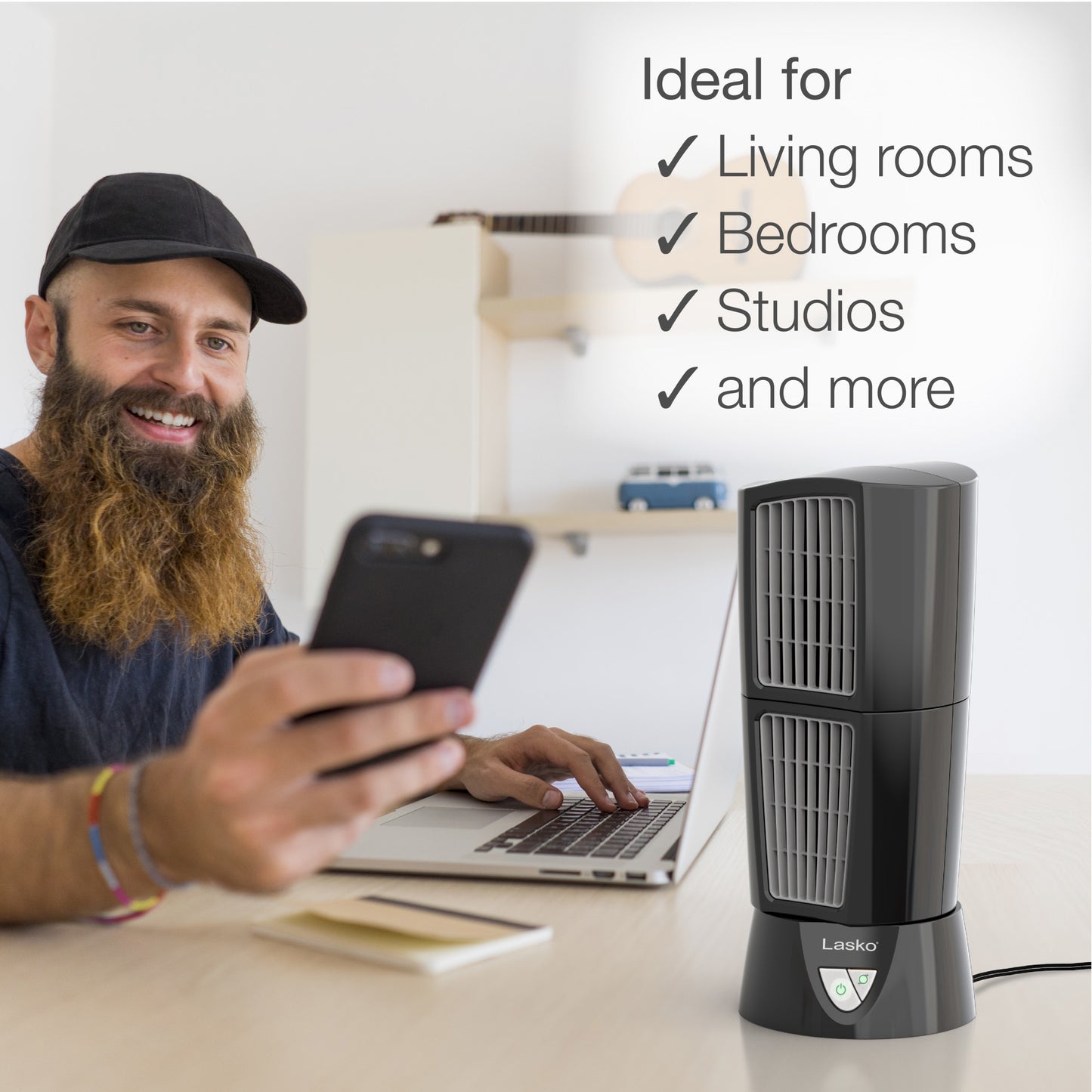 Lasko 14" Desktop Wind Tower 3-Speed Oscillating Table Fan, 4916, Black