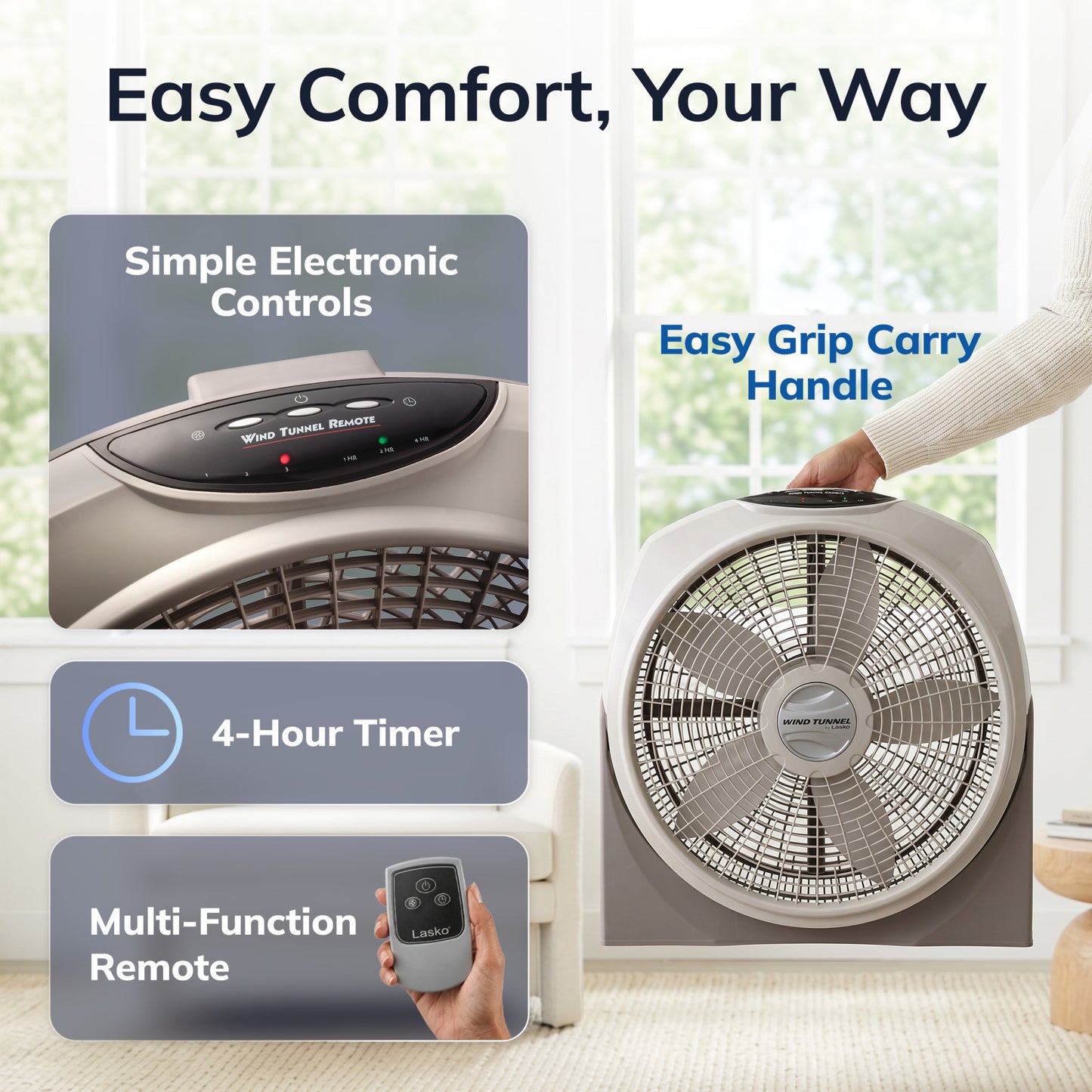 Lasko 20" Air Circulator Fan: Wall Mount, 3-Speed, Remote, Timer, Tan