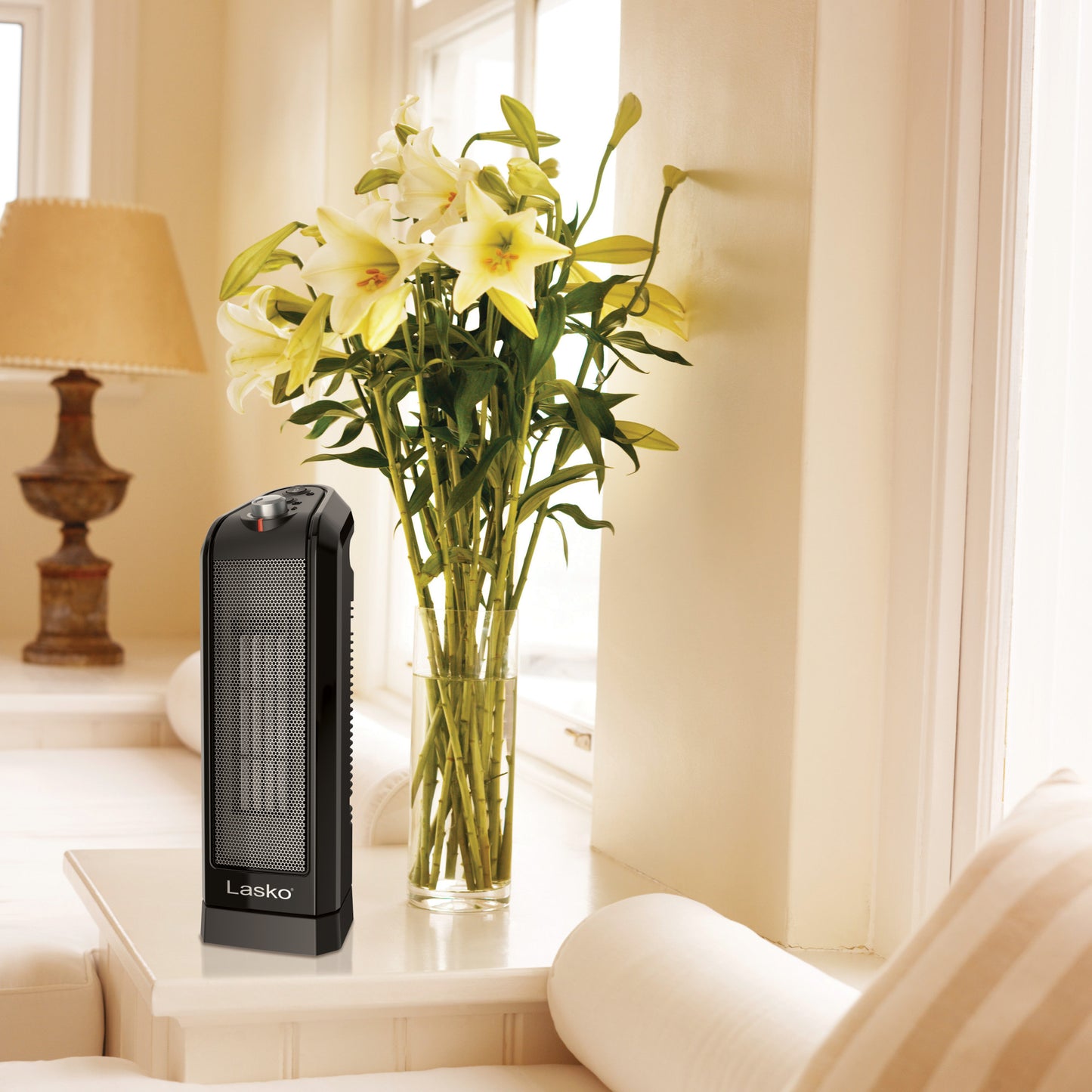 Lasko 1500W Oscillating Ceramic Tower Space Heater, CT16450, Black