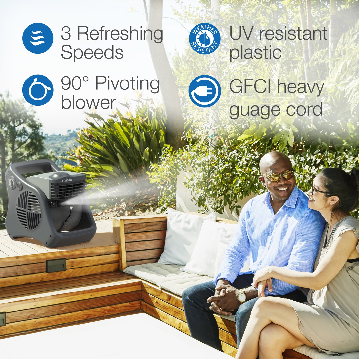 Lasko 15" Pivoting Misto Outdoor Misting Fan with GFCI Cord and 3 Speeds, 7050, Black