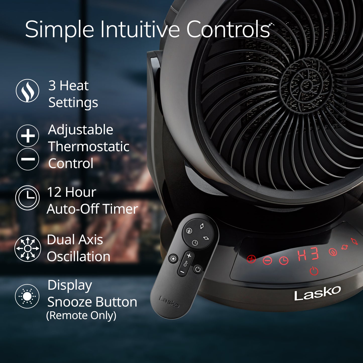 Lasko CS12350 Whirlwind Orbital Oscillation Ceramic Space Heater with Remote: Black