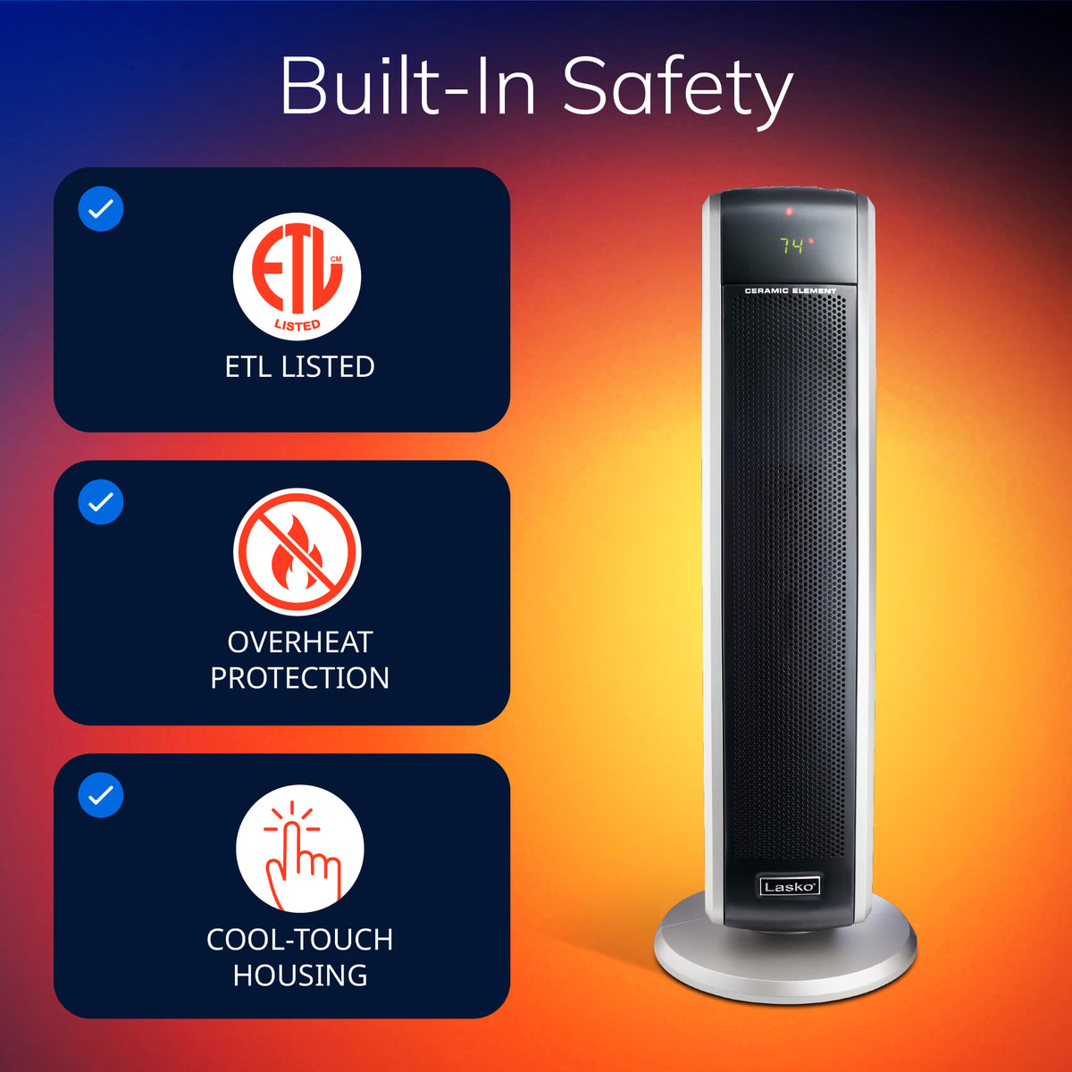 Lasko 29" Ceramic Tower Space Heater: Oscillating, 2 Heat Settings, Remote, Timer, Thermostat, Black