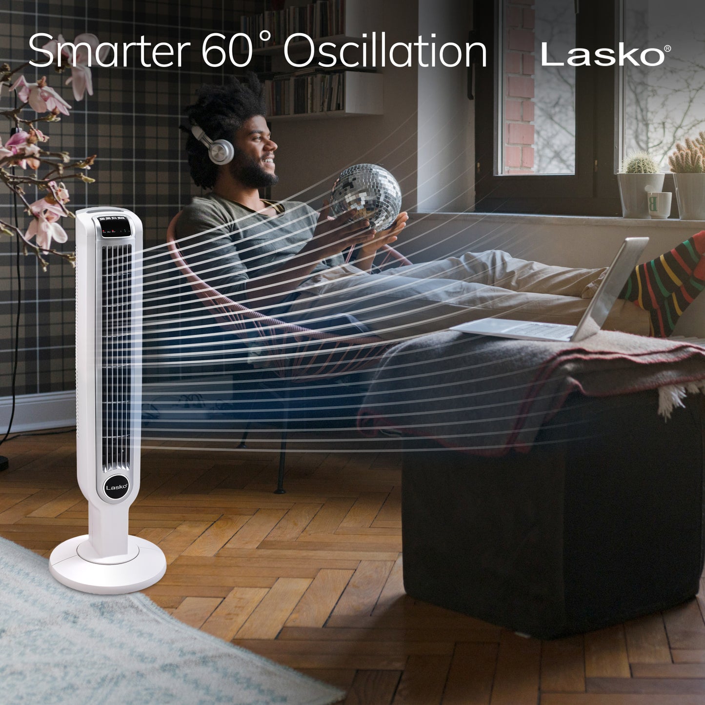 Lasko Portable 3-Speed Oscillating Tower Fan with Timer and Remote Control, 2510, White