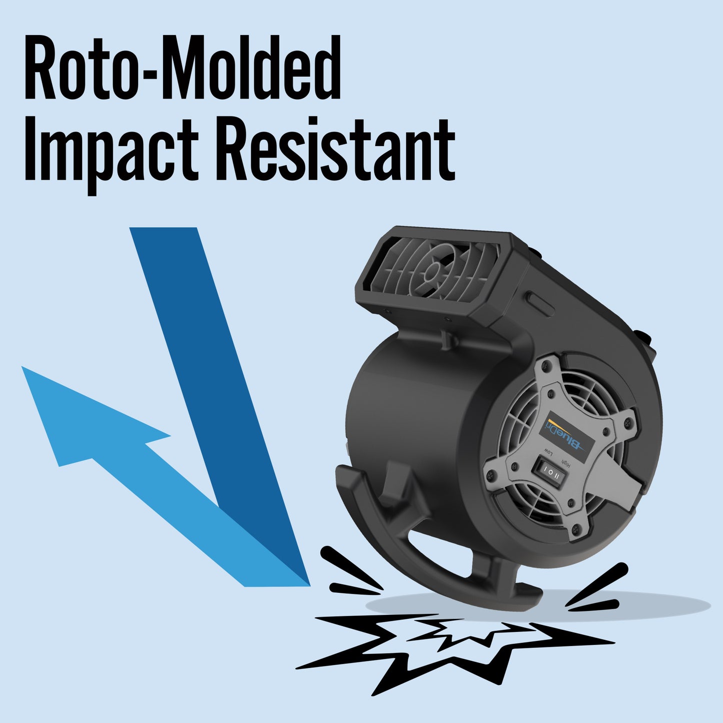 BlueDri ⅛ HP 13" Air Mover & Blower Fan: 2-Speed, High Velocity, Black