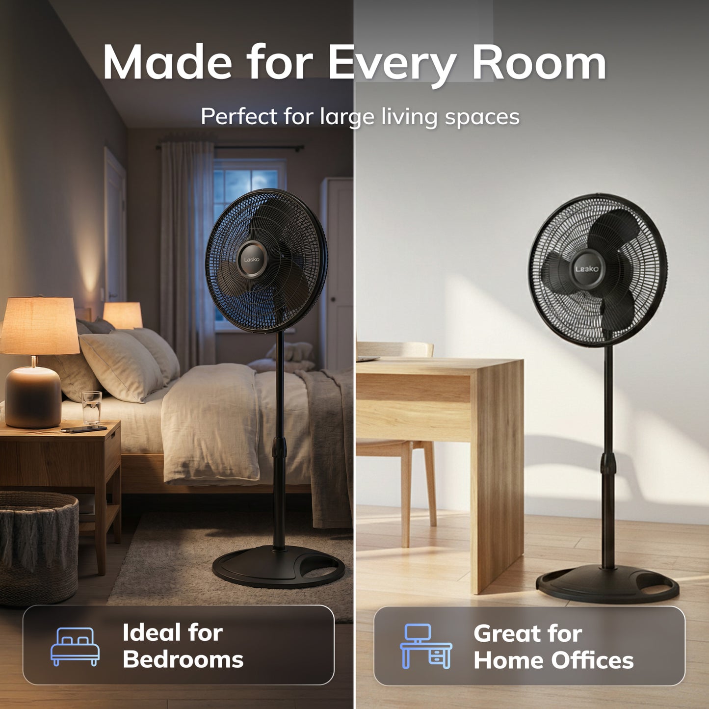 Lasko 16" Pedestal Fan: Oscillating, 3-Speed, Adjustable Height, Black