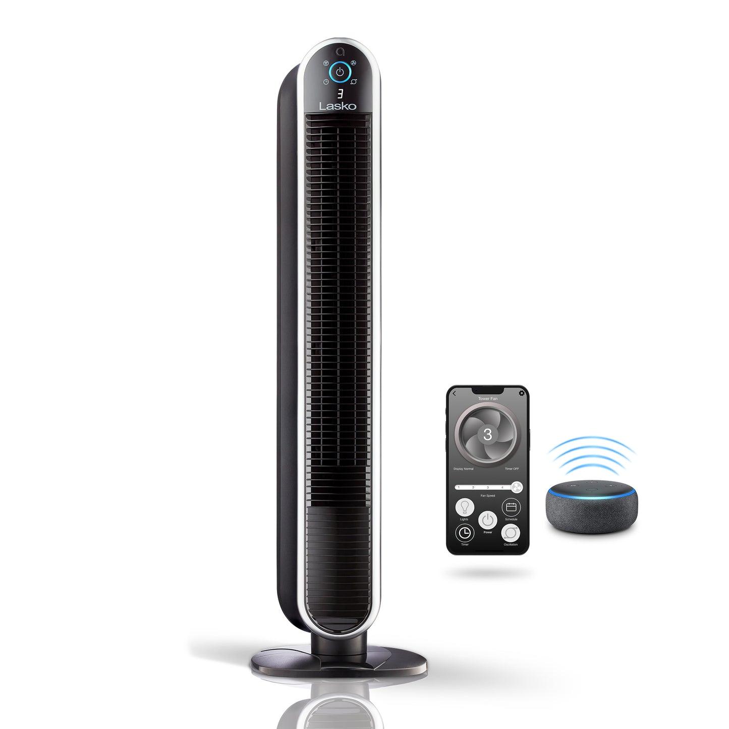 Lasko Aria™ T40733 40" 5-Speed WiFi Smart Tower Fan with Dark Mode: black