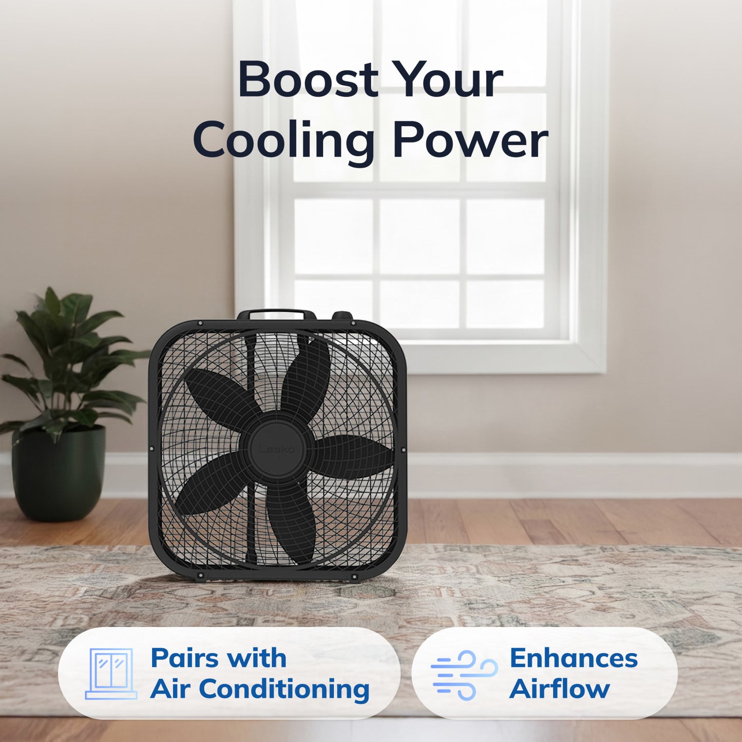 Lasko Cool Colors 20" Box Fan: 3-Speed, Weather-Resistant Motor, Black