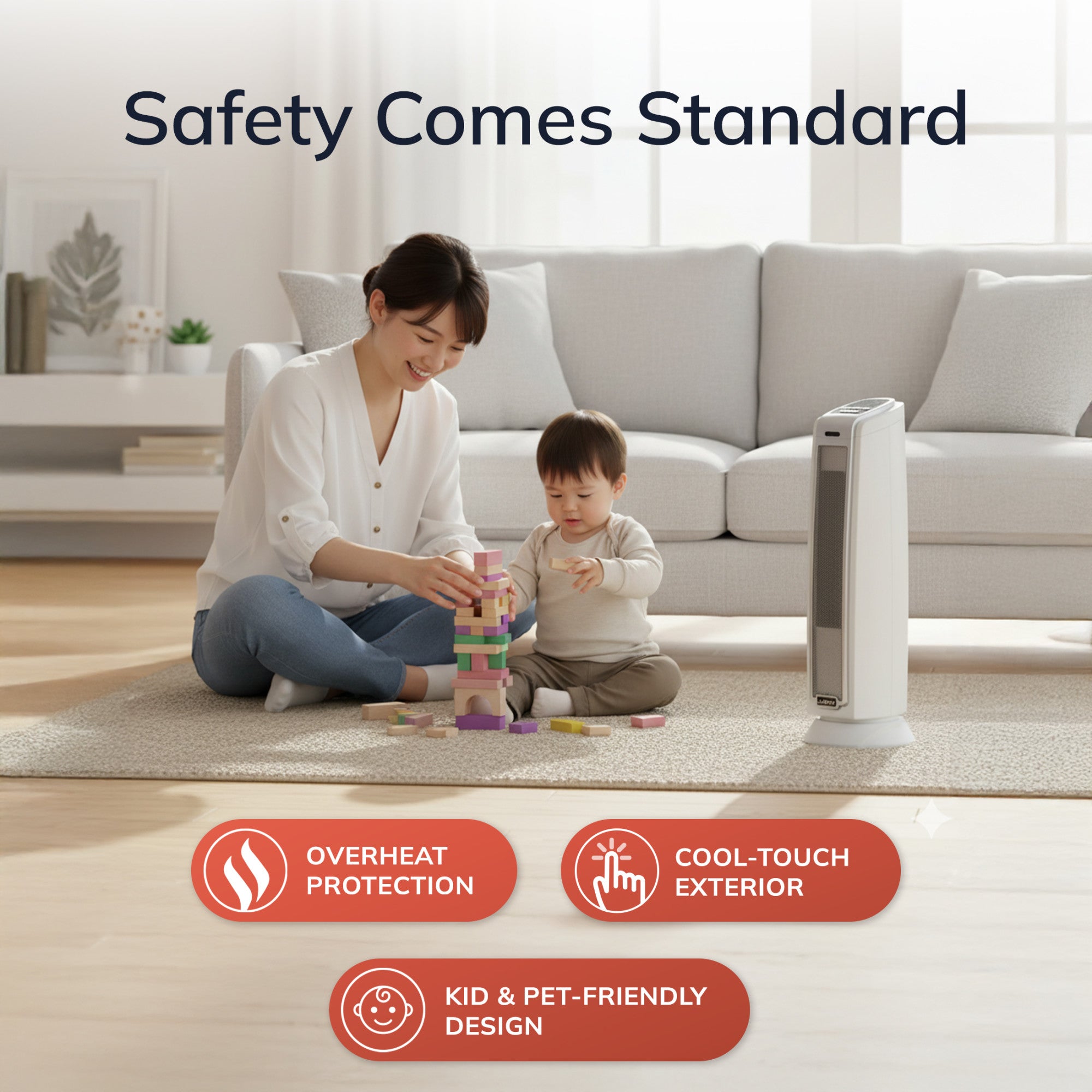 Lasko 1500W Electric Oscillating Ceramic Tower Space Heater, with