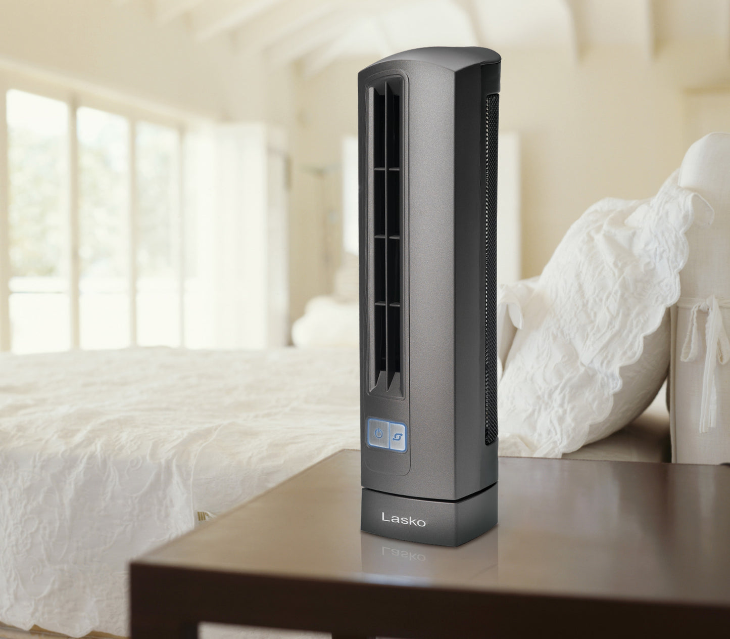 Lasko 14" Air Stick Desk Ultra-Slim Oscillating 2-Speed Table Fan, 4000, Gray