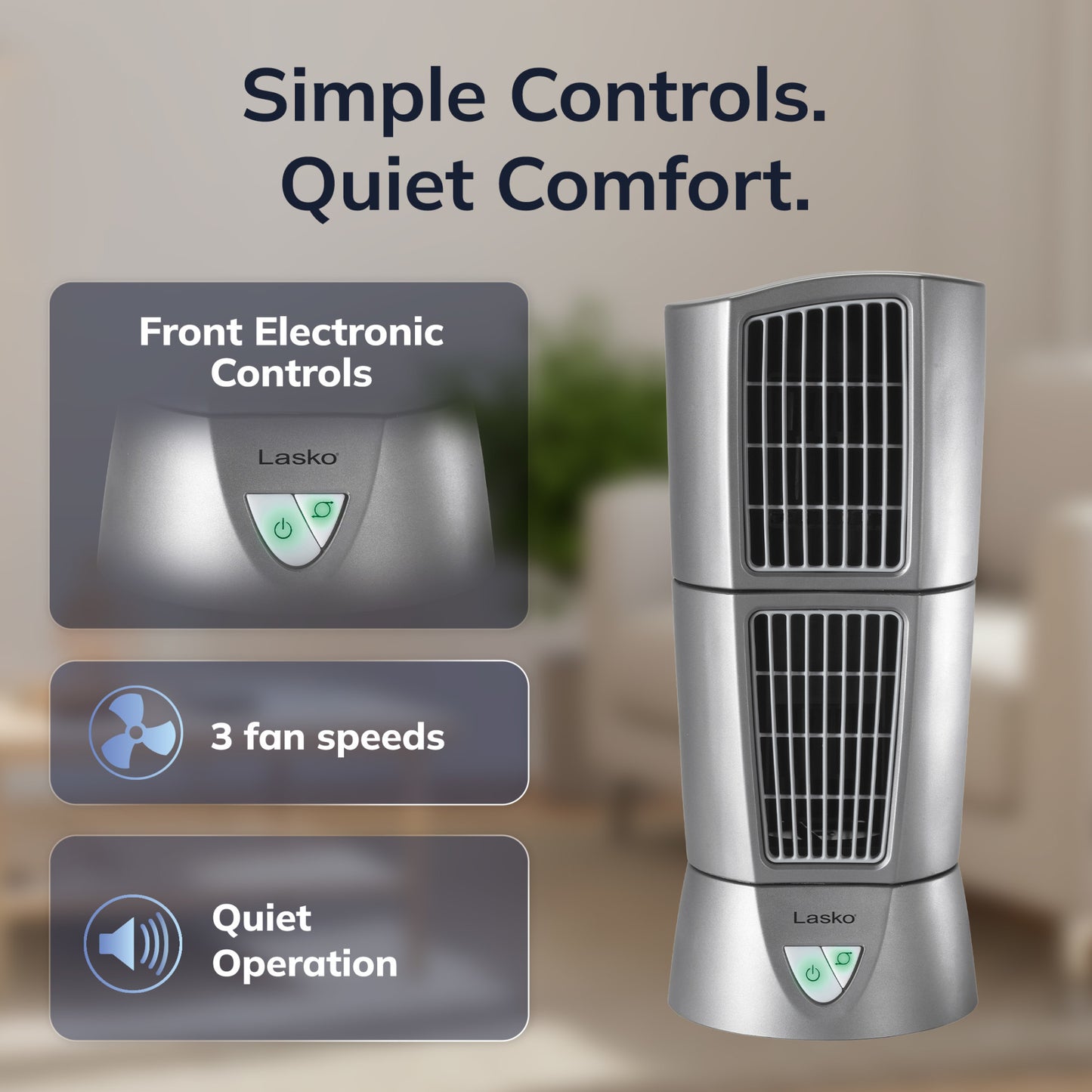Lasko Wind Tower 14" Table Fan: Oscillating, 3-Speed, Pivoting, Gray