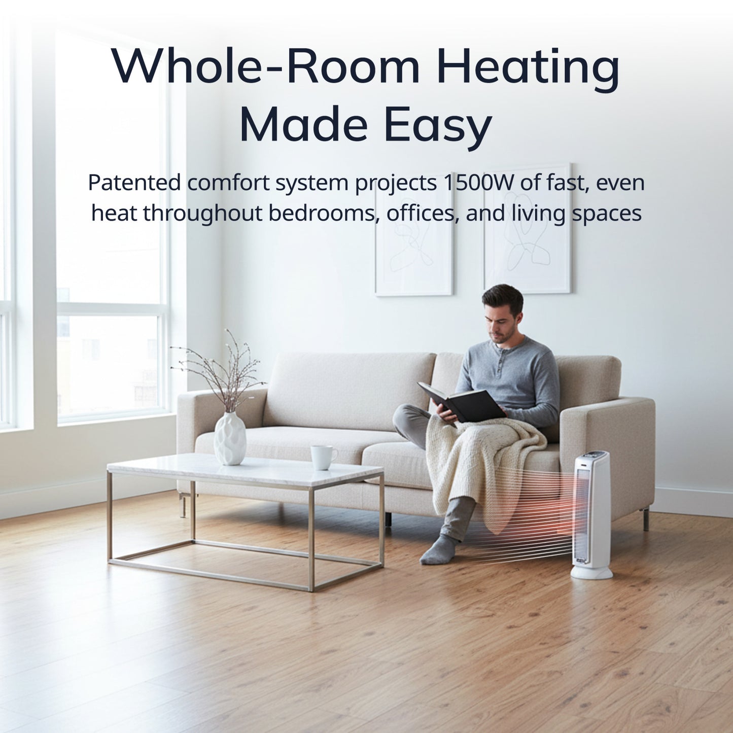 Lasko 1500W Electric Oscillating Ceramic Tower Space Heater, with Timer, 5775, White