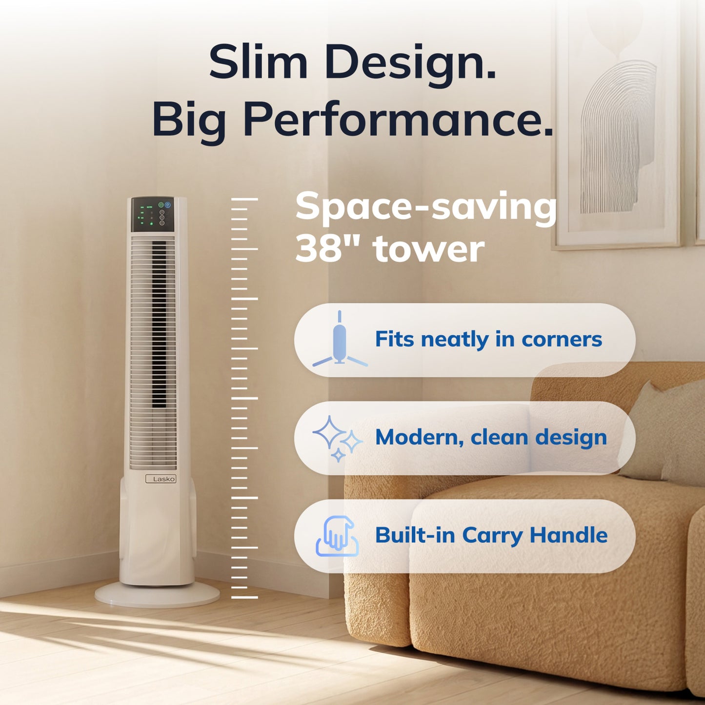 Lasko 38" Hybrid Tower Fan: Oscillating, 4-Speed, Remote, Timer, White