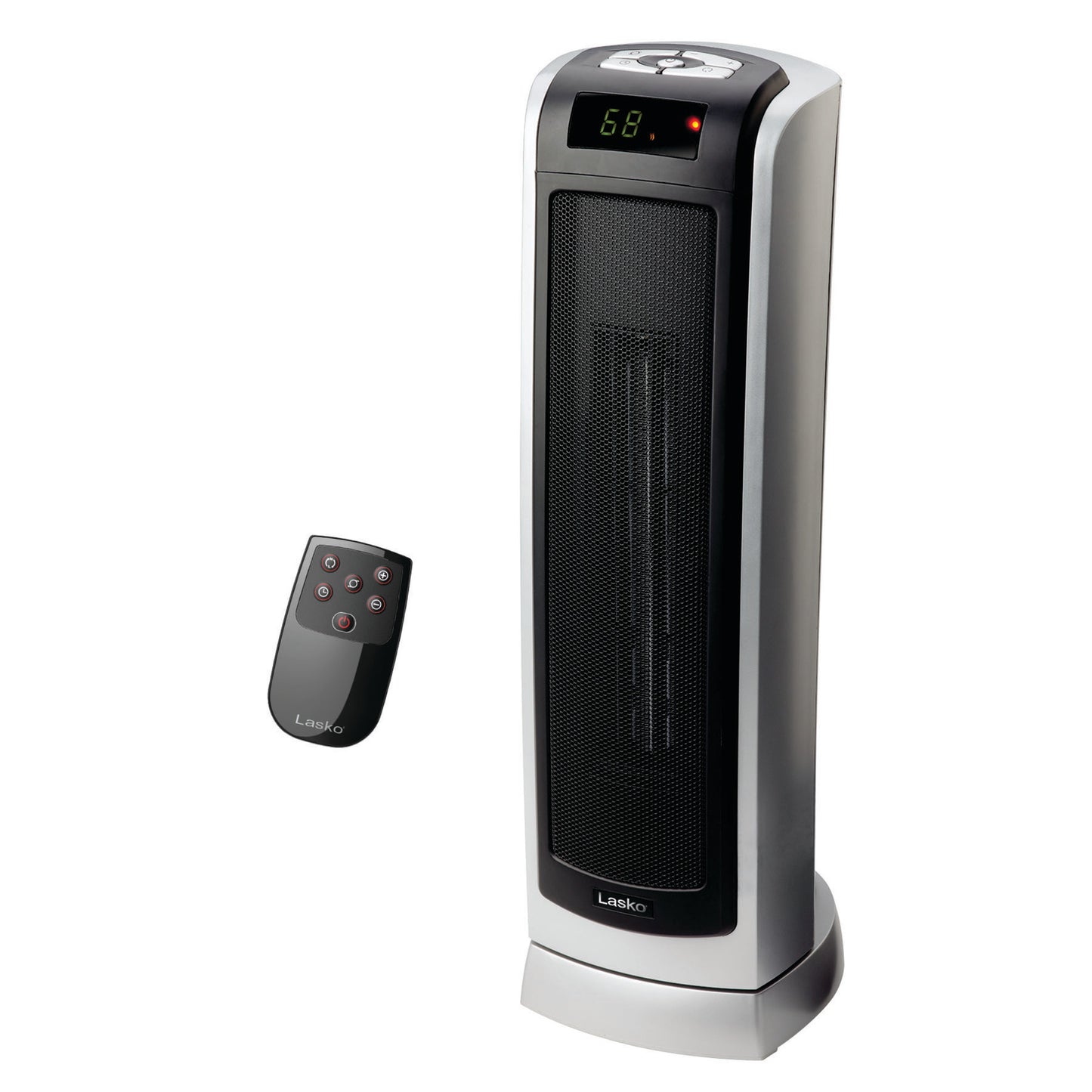 Lasko 1500W Digital Ceramic Tower Space Heater with Remote, 5521, Silver
