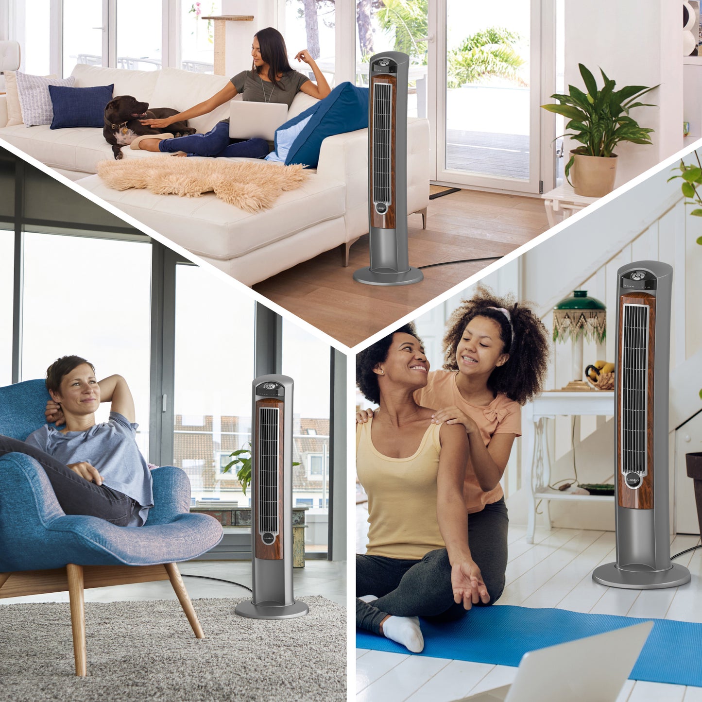 Lasko 42" Wind Curve Tower Fan with Ionizer and Remote, 2554, Gray/Woodgrain