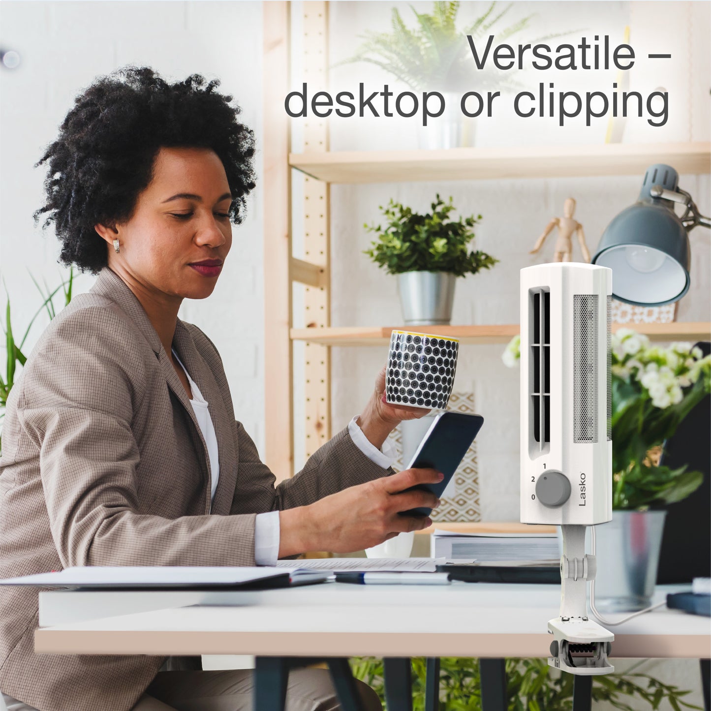 Lasko 10" Clip Stik Desk Ultra-Slim 2-Speed Table Fan, 4006, White