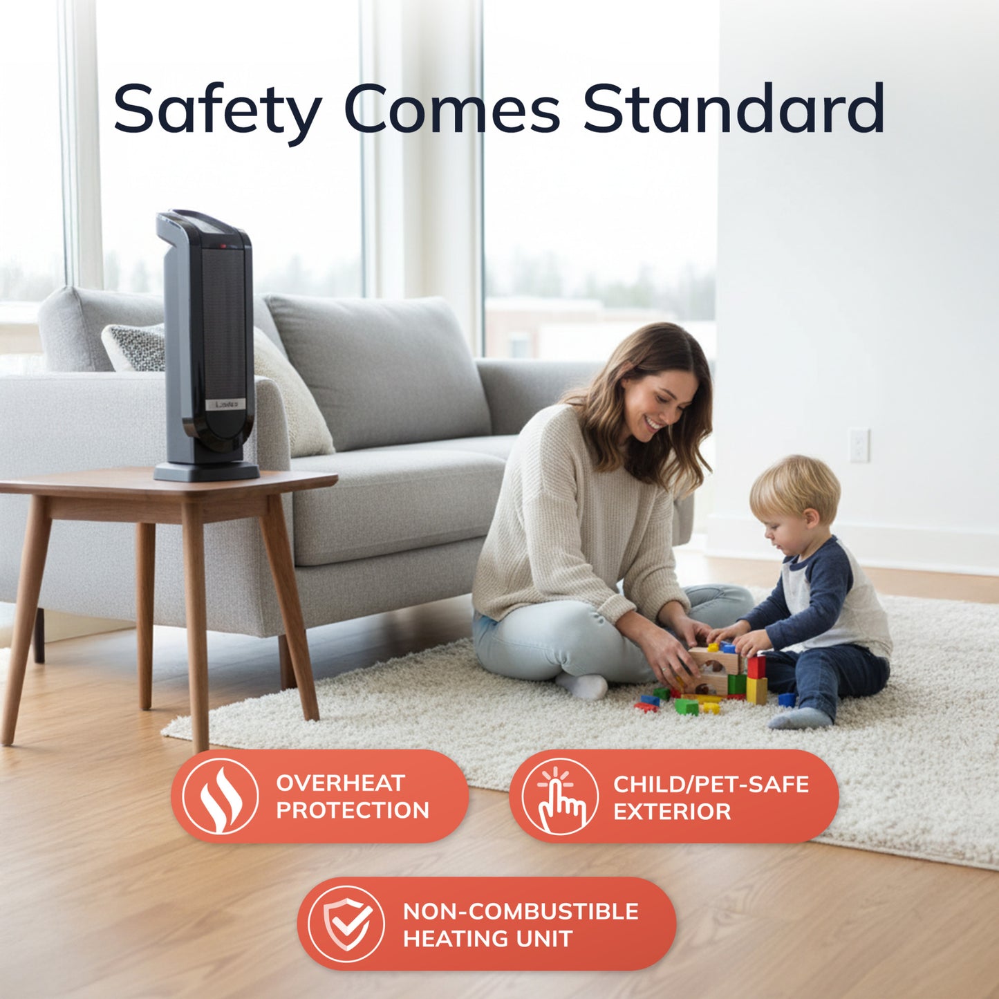 Lasko 22 in. 1500W Ceramic Tower Space Heater with Digital Display and Remote Control, CT22840, Black