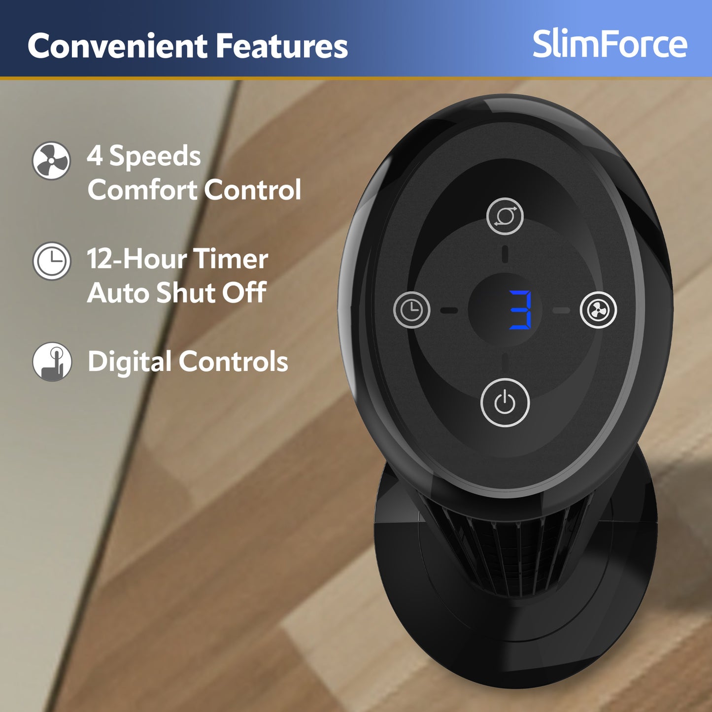 Lasko T42215 SlimForce 42" 4-Speed Oscillating Tower Fan with Remote Control, Black