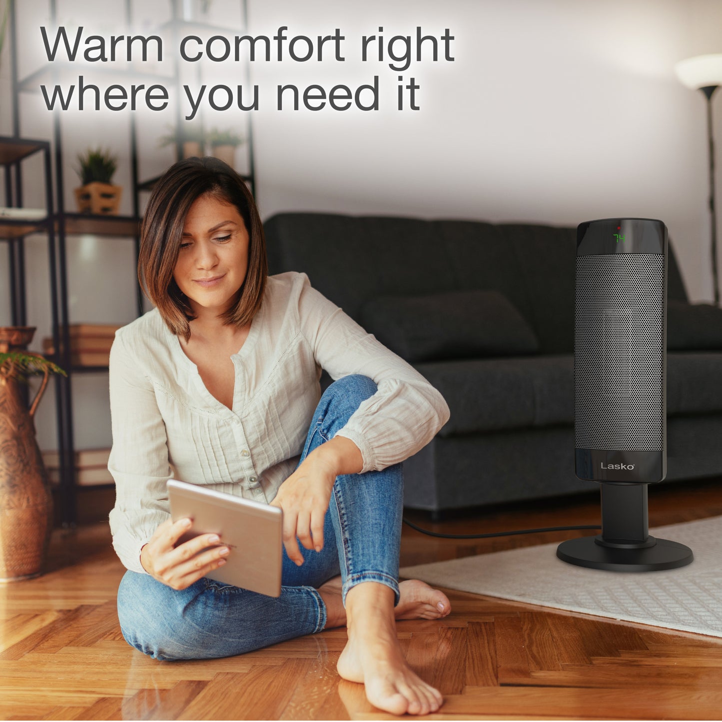 Lasko 1500W Ceramic Pedestal Space Heater with Remote, CS27600, Black