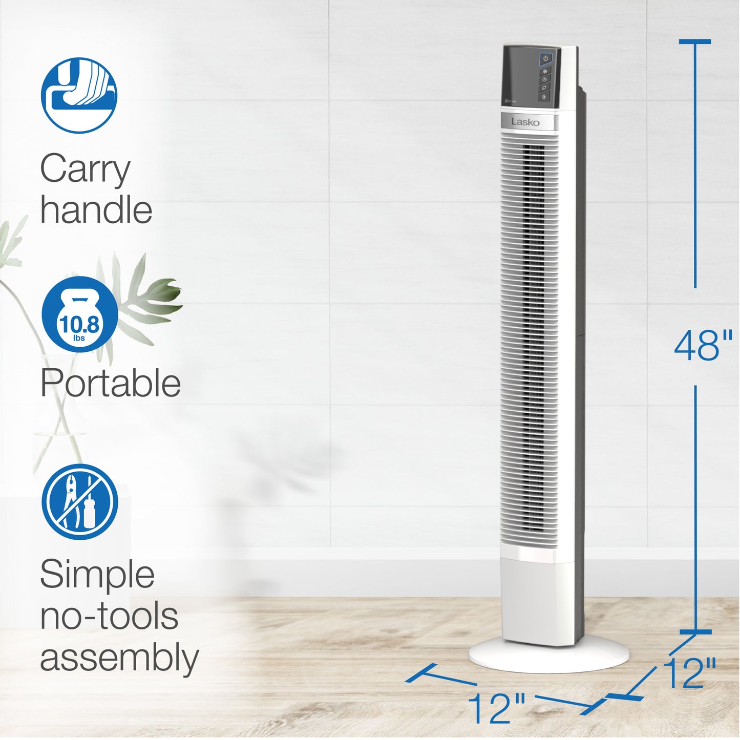 Lasko 48" Xtra Air 4- Speed Tower Fan with Remote Control, T48337, Silver