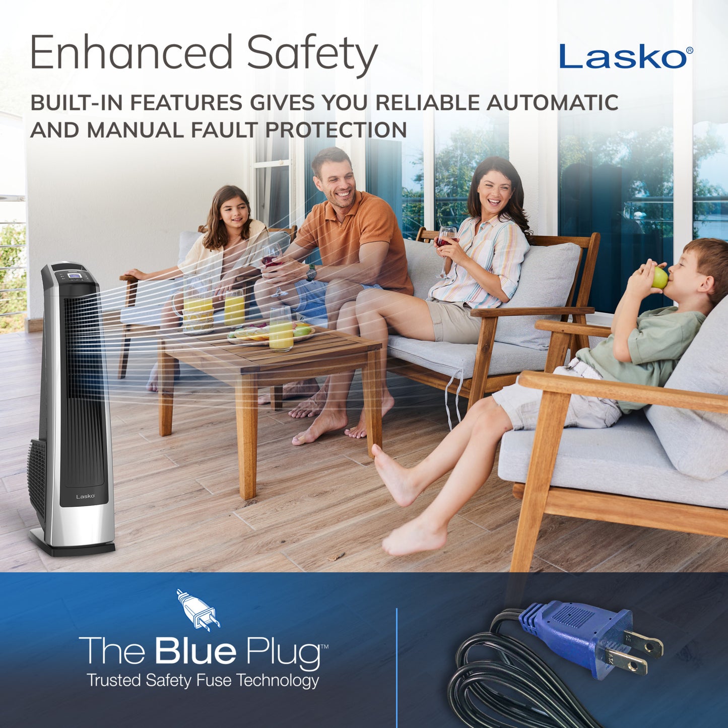 Lasko High Velocity Tower Fan with Remote Control, U35115, Silver/Black