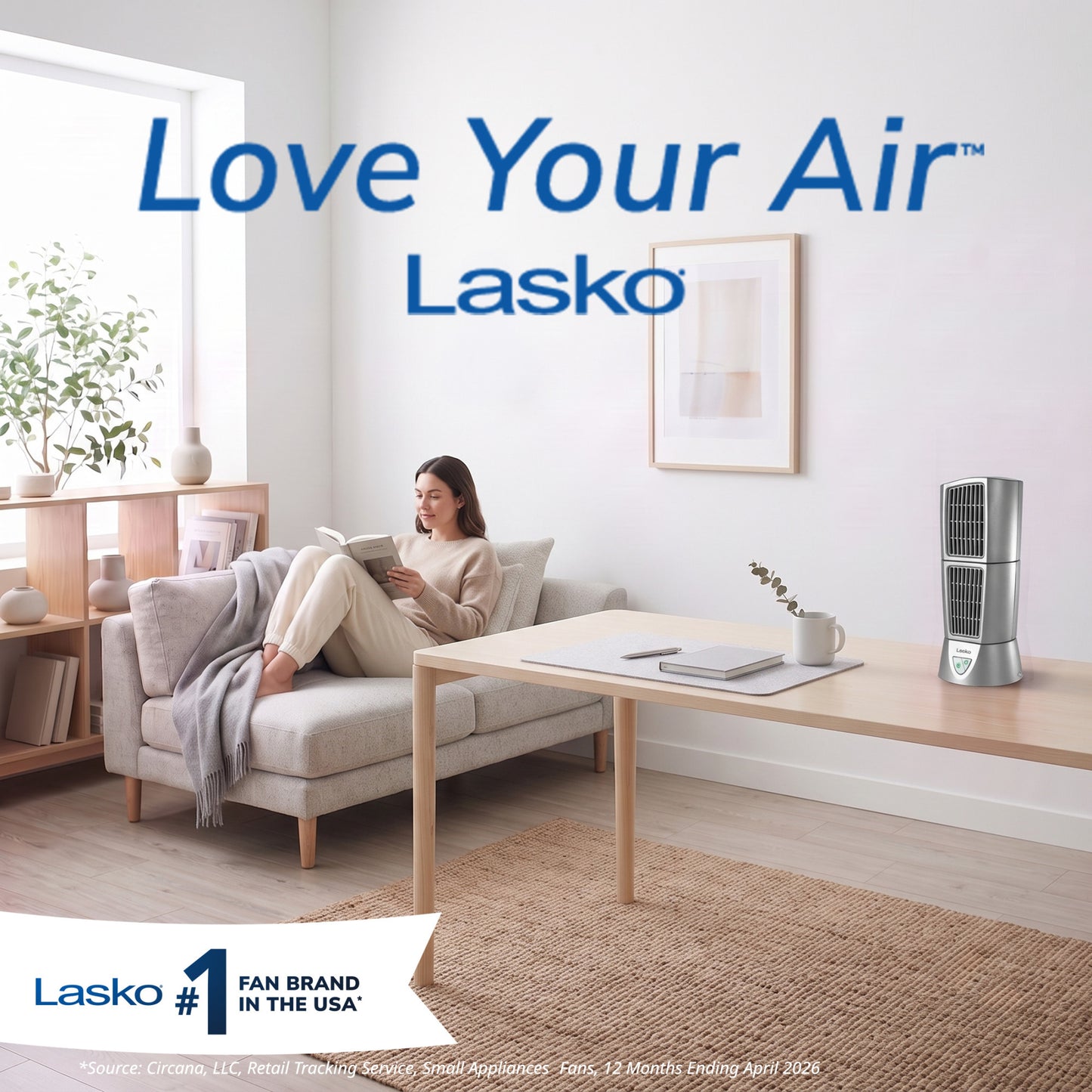 Lasko Wind Tower 14" Table Fan: Oscillating, 3-Speed, Pivoting, Gray