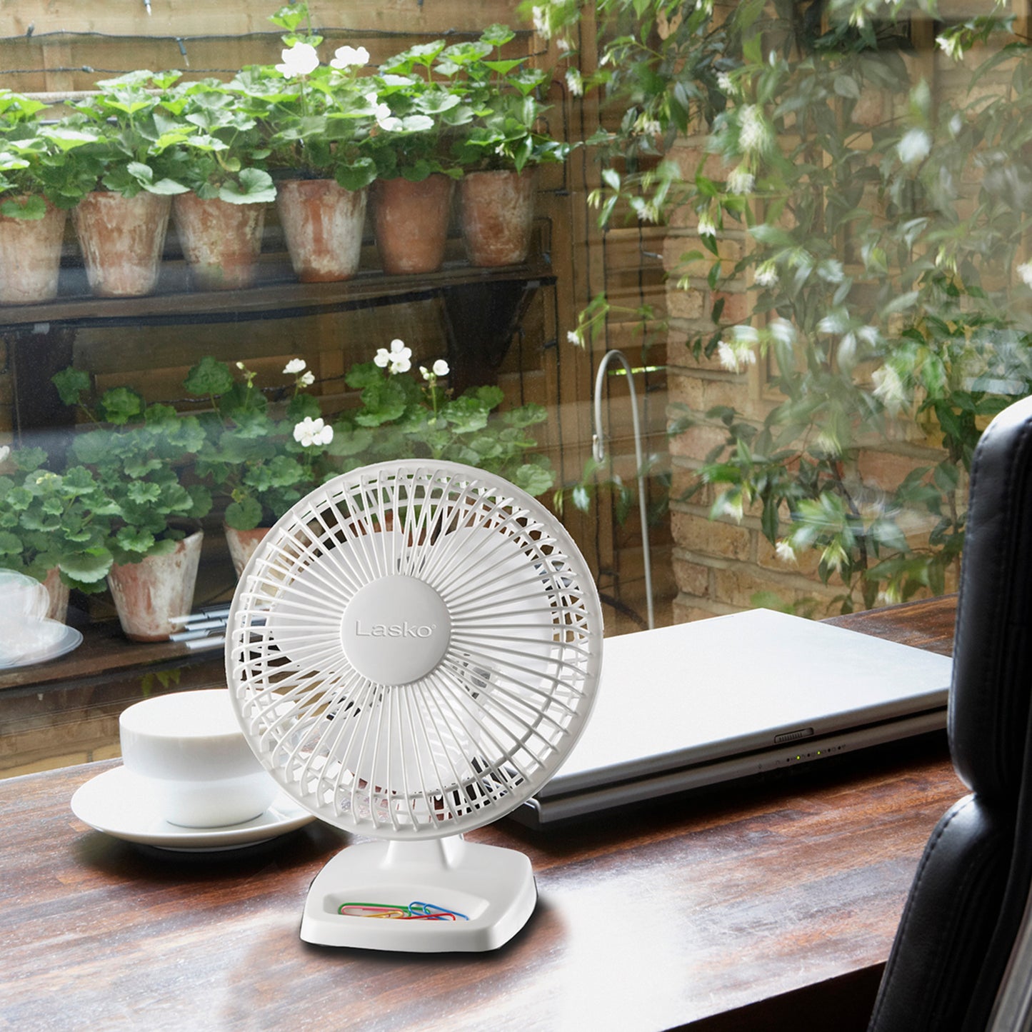 Lasko 6" 2-Speed Personal Table Fan with Storage Tray, 2002W, White
