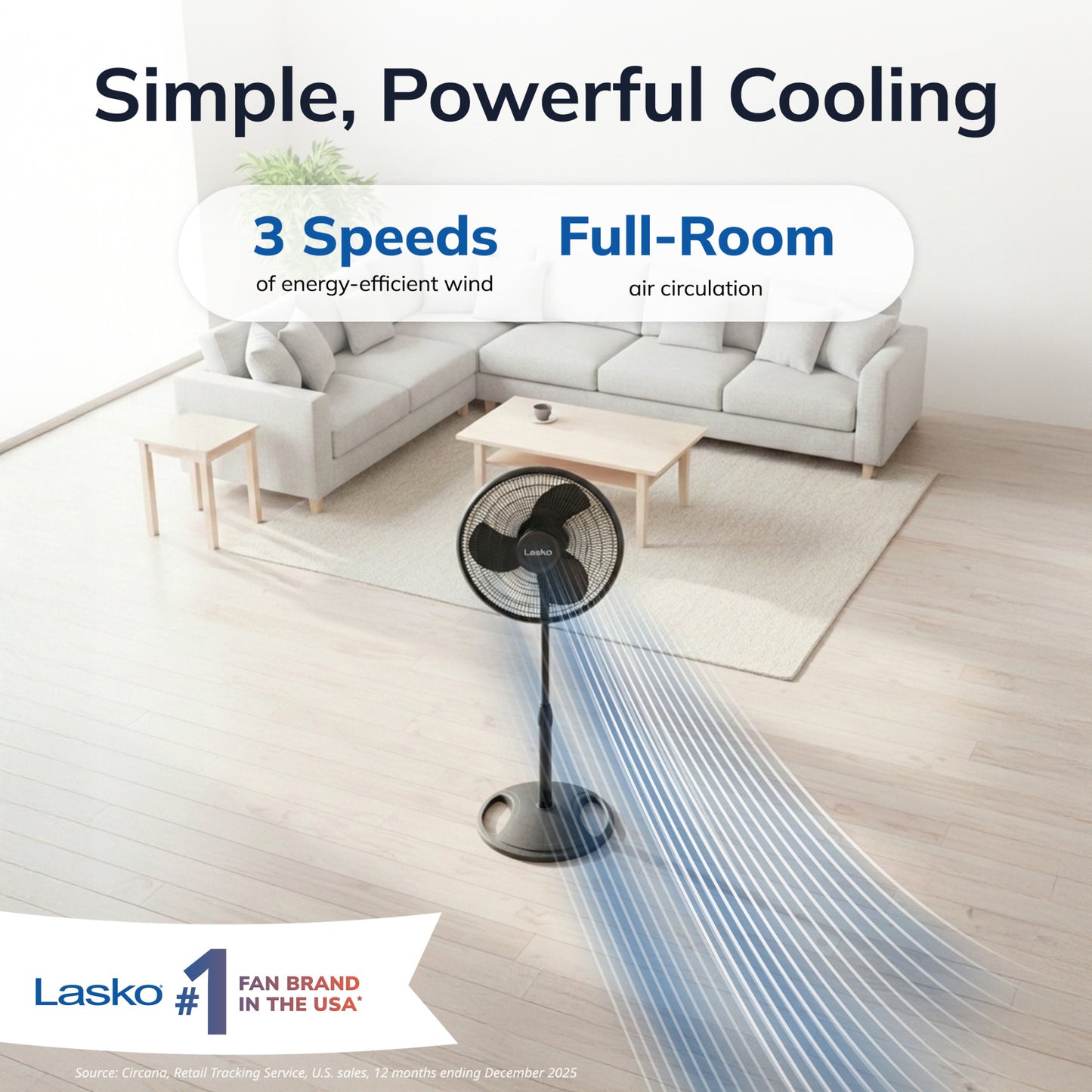 Lasko 16" Pedestal Fan (3-speed, manual, black)