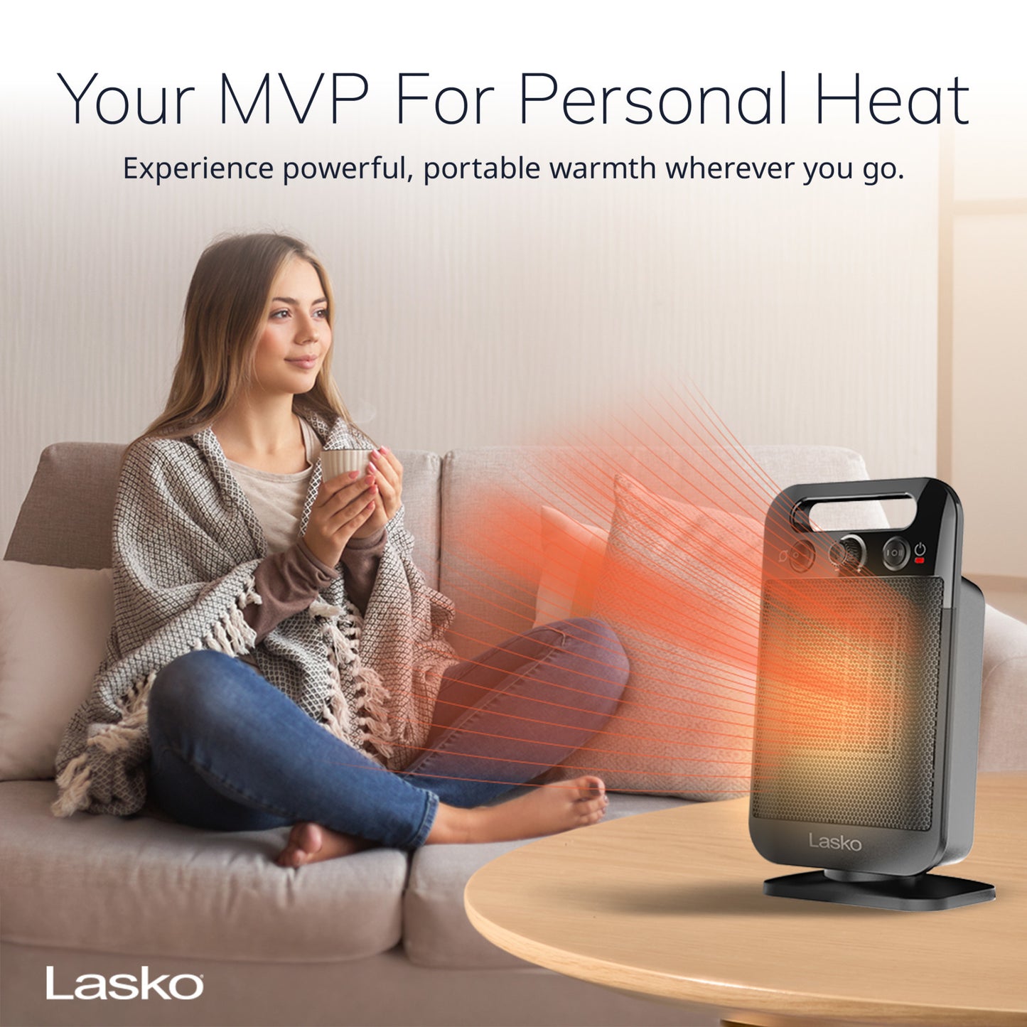 Lasko CD12100 Oscillating Personal Space Heater with Adjustable Thermostat, Black
