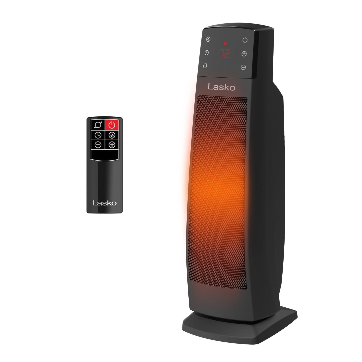 Lasko 22" Ceramic Tower Space Heater: Oscillating, 3 Heat Settings, Remote, Timer, Tip-Over Switch, Thermostat, Black