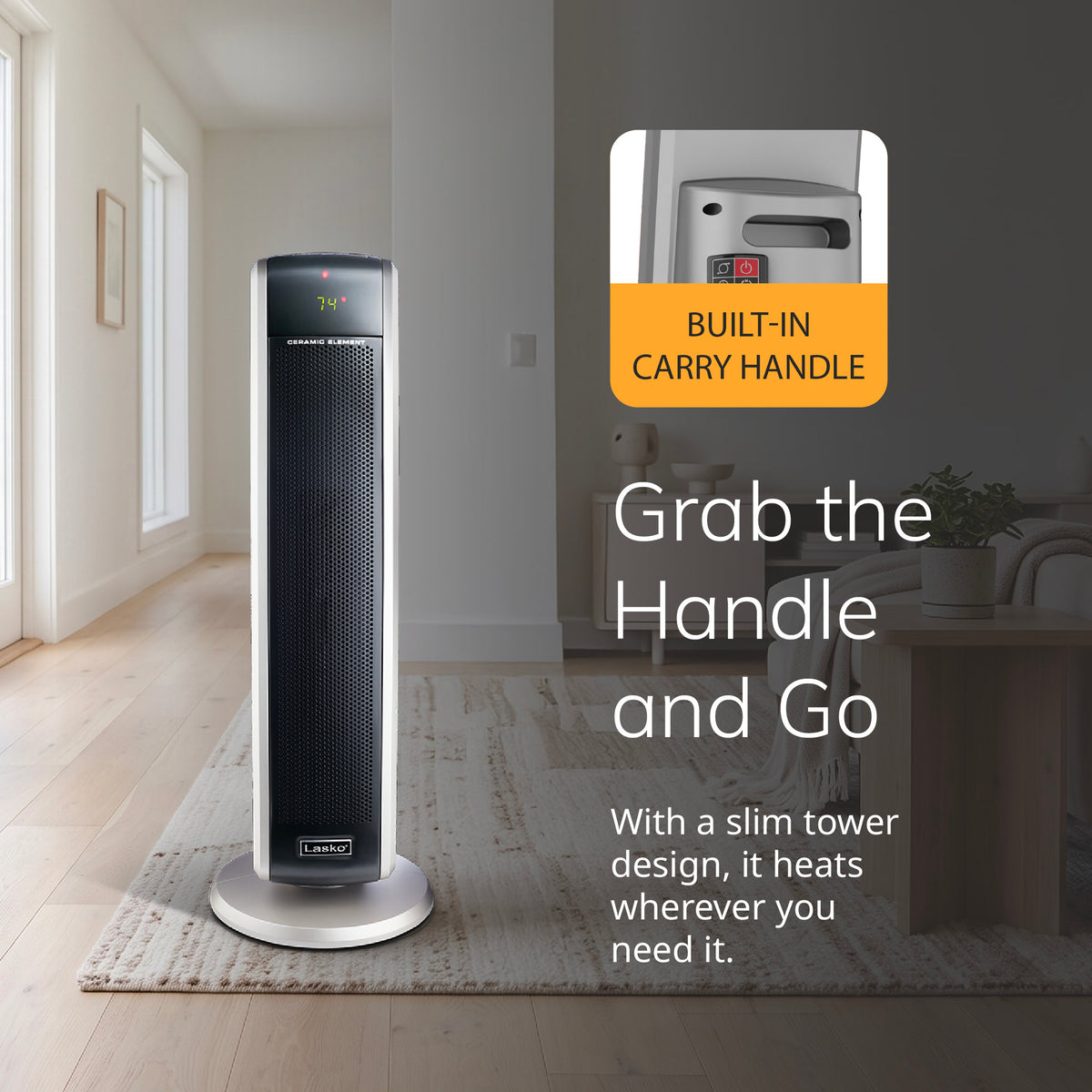 Lasko 29" Ceramic Tower Space Heater: Oscillating, 2 Heat Settings, Remote, Timer, Thermostat, Black