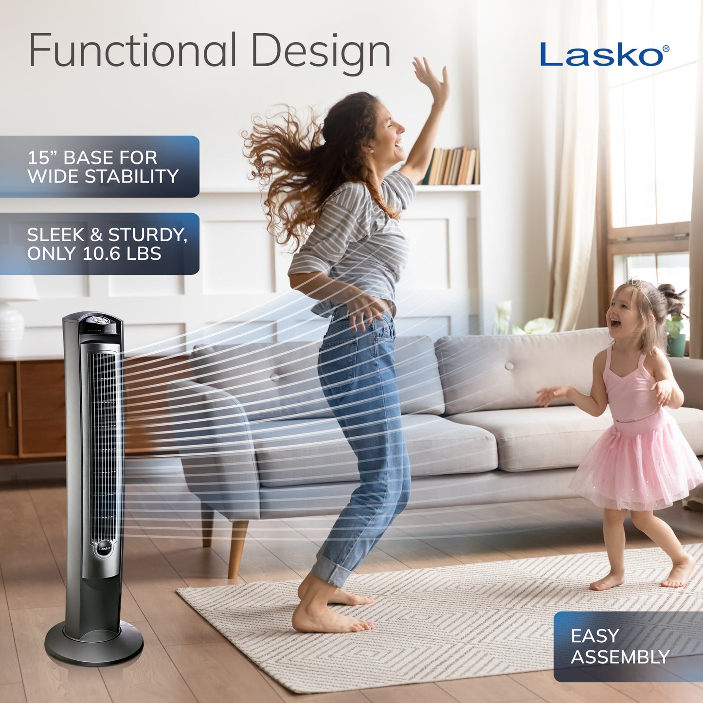 Lasko 42" Wind Curve Oscillating Tower Fan with Nighttime Setting and Remote, T42951, Silver