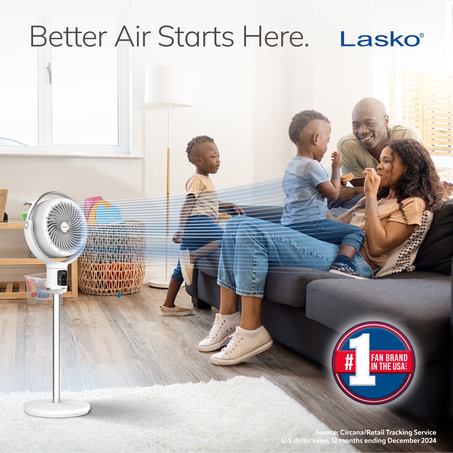 Lasko WhisperForce™ 24-speed DC Motor Pedestal Fan with Remote & Timer (white, model APDC301)