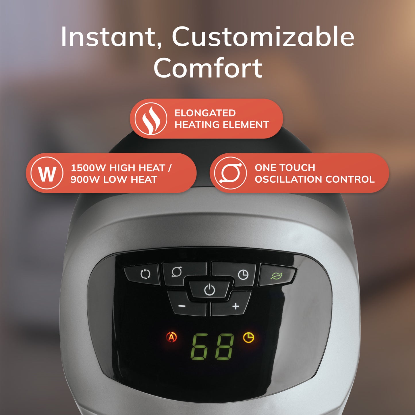 Lasko 1500W Electric Portable Oscillating Ceramic Space Heater Tower with Digital Display, 5538, Gray