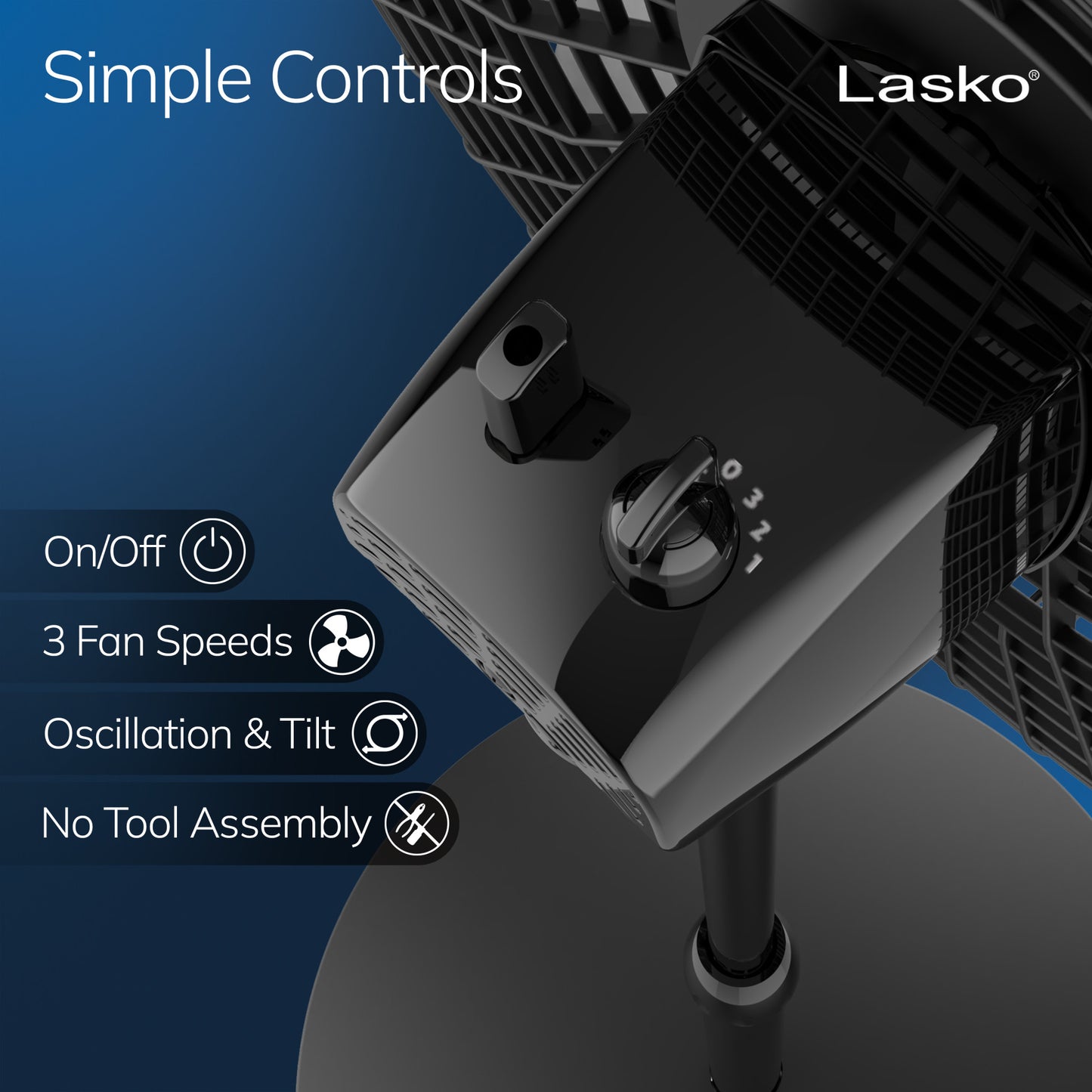 Lasko 18" Adjustable Oscillating Cyclone Pedestal Fan with 3 Speeds, S18910, Black