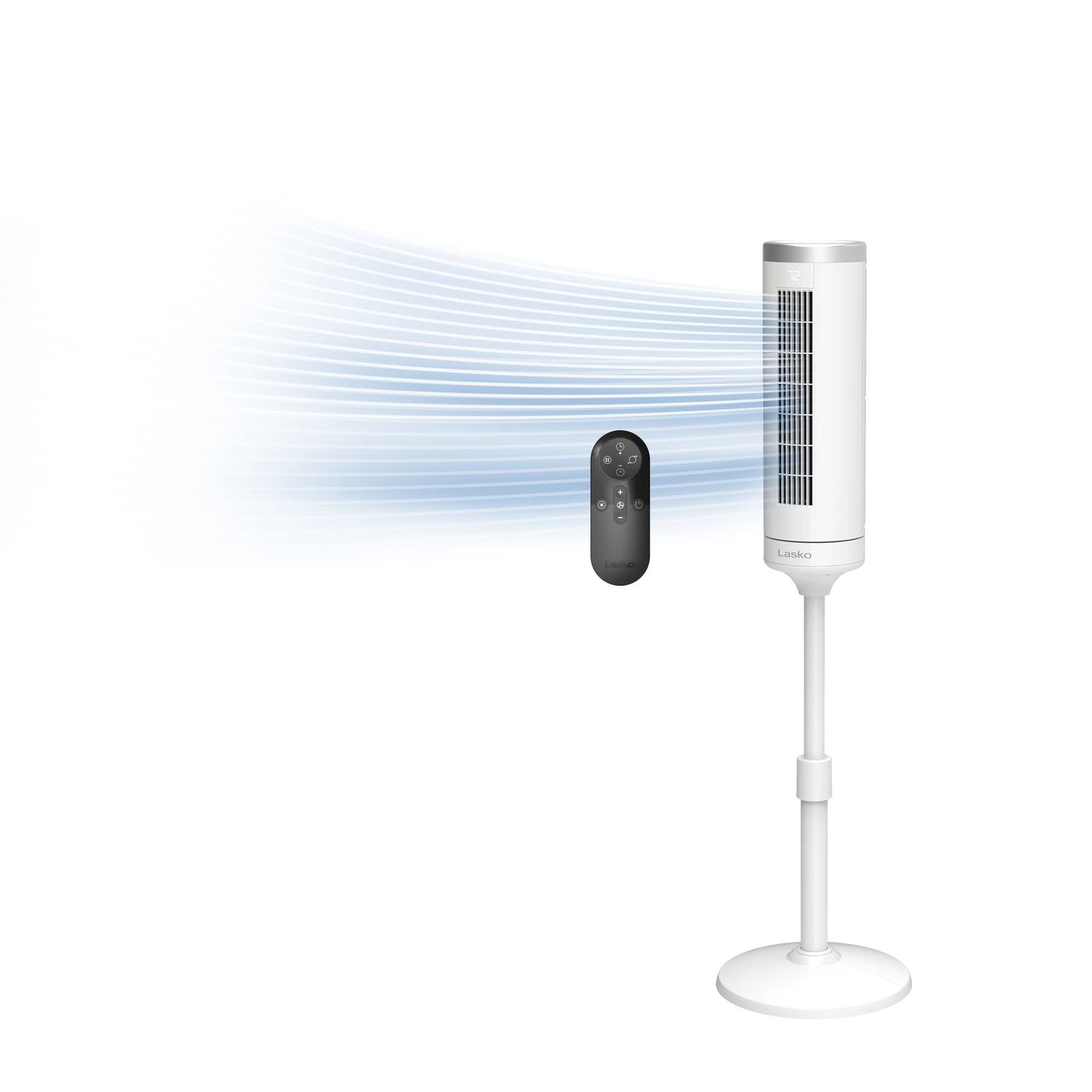 Lasko Elevation 54" DC Pedestal Tower Fan: Oscillating, 8-Speed, Remote, White